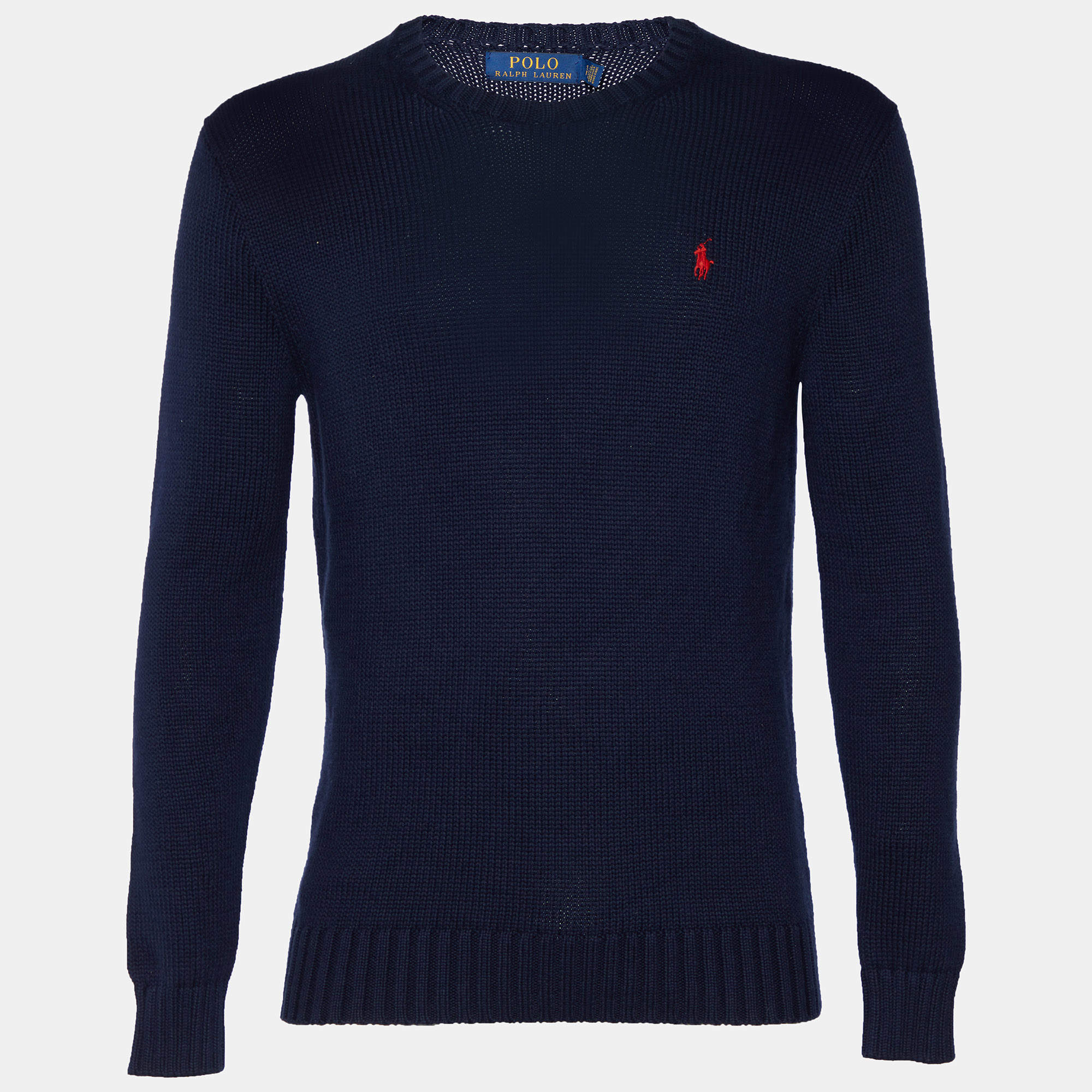 Pre Owned Polo Ralph Lauren Navy Blue Cotton Knit Crewneck Jumper S