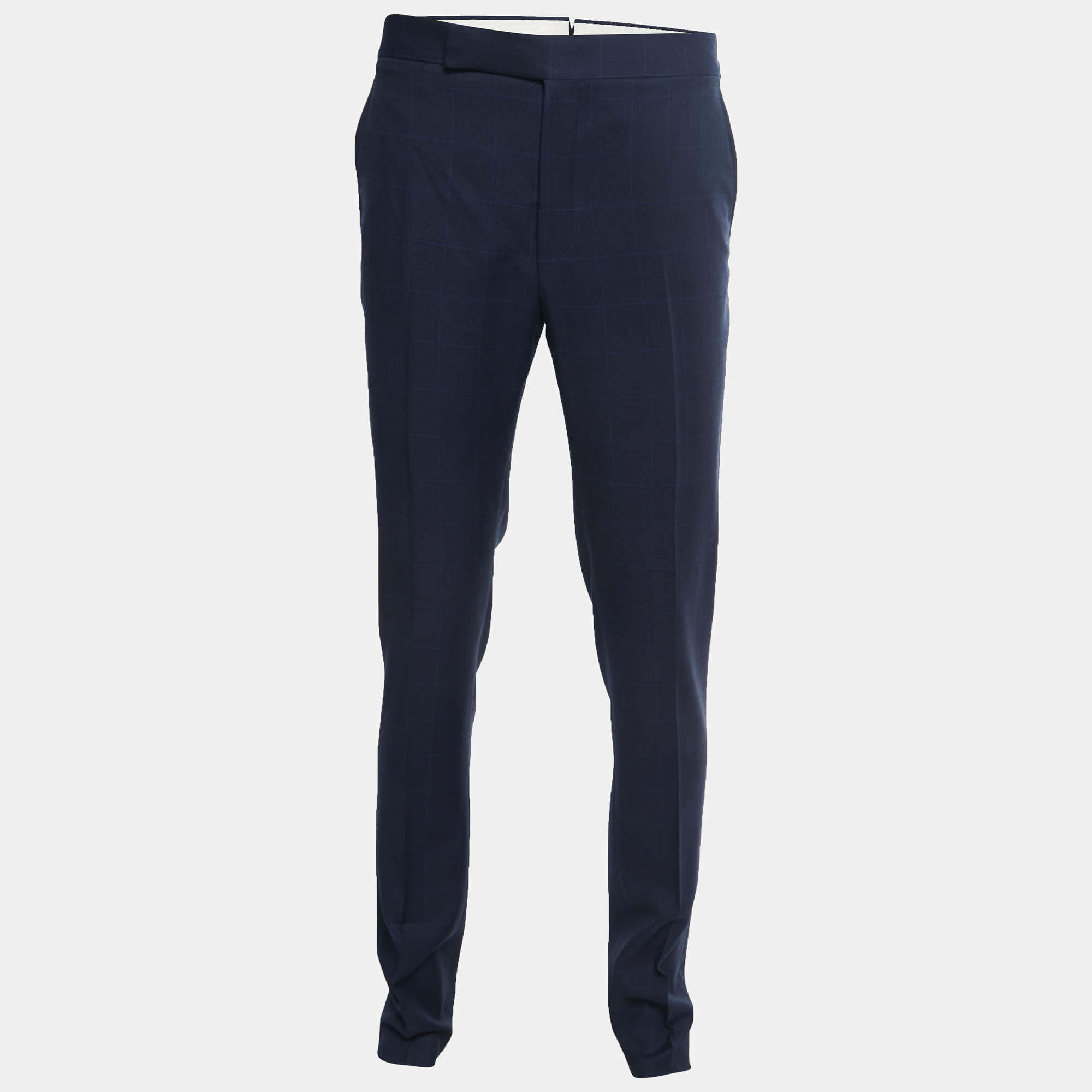 مملوكة مسبقًا Polo Ralph Lauren Navy Blue Checked Wool Trousers XL