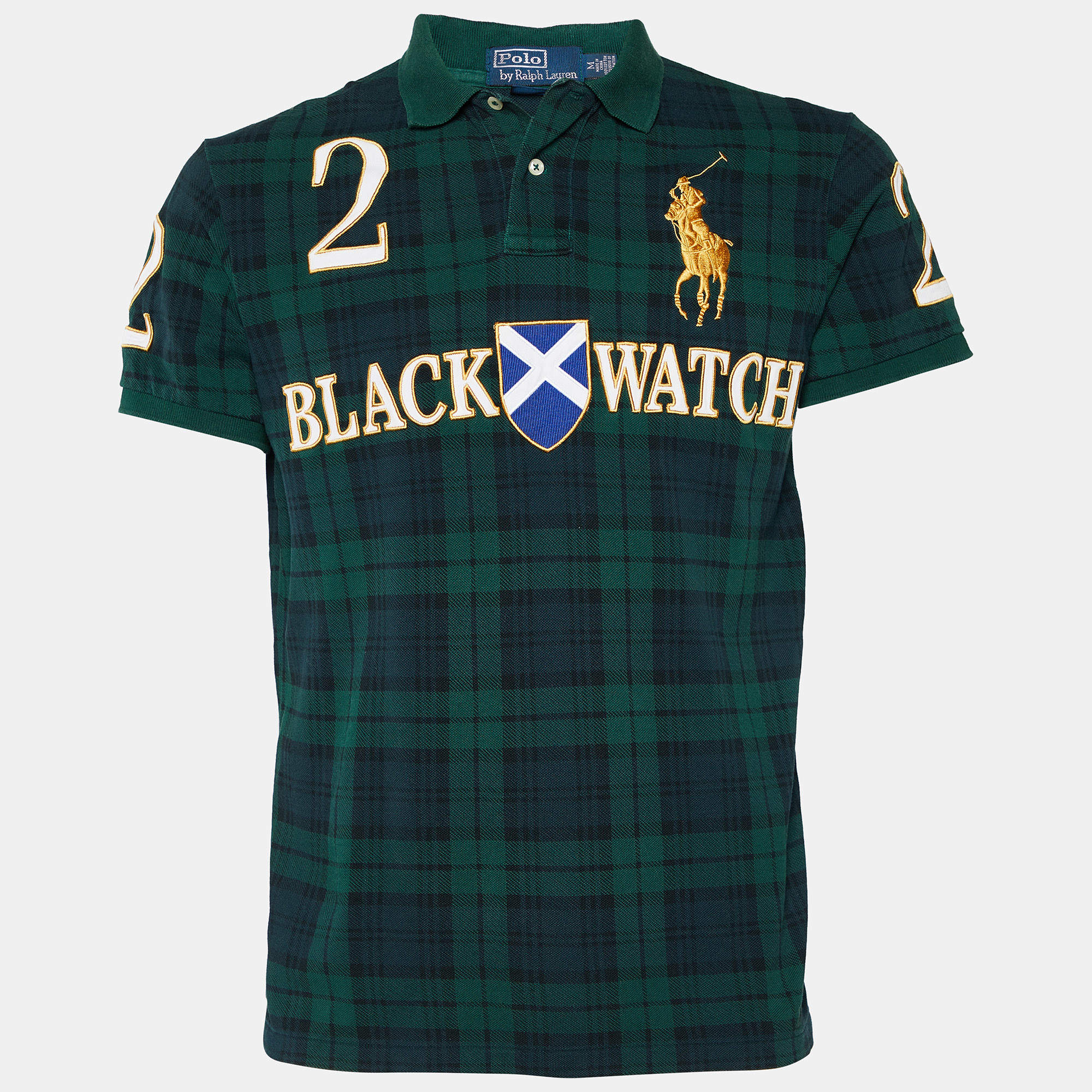 Pre Owned Polo Ralph Lauren  Green Checkered Cotton Pique Polo T-Shirt M