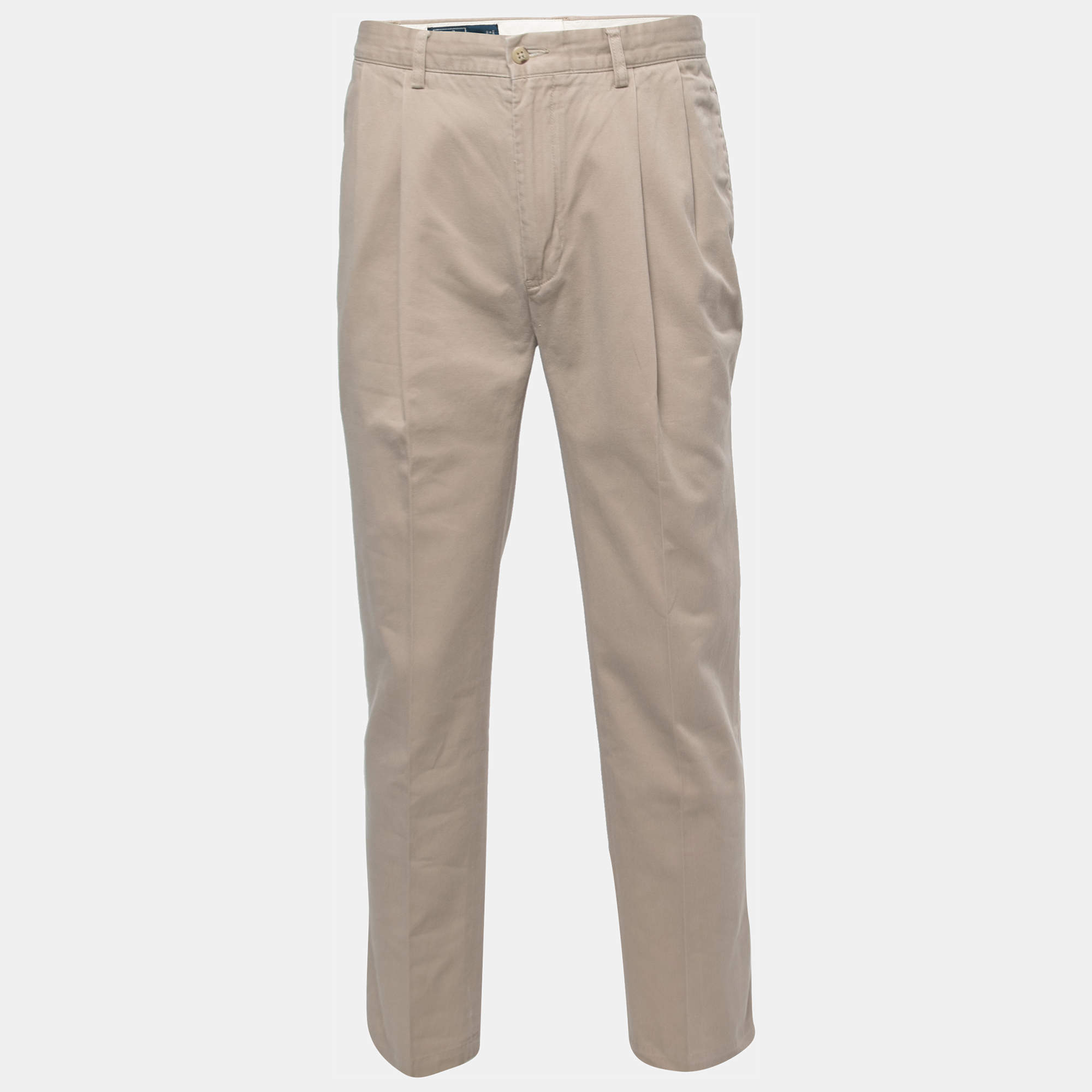 Pre Owned Polo Ralph Lauren Beige Cotton Straight Fit Pants M