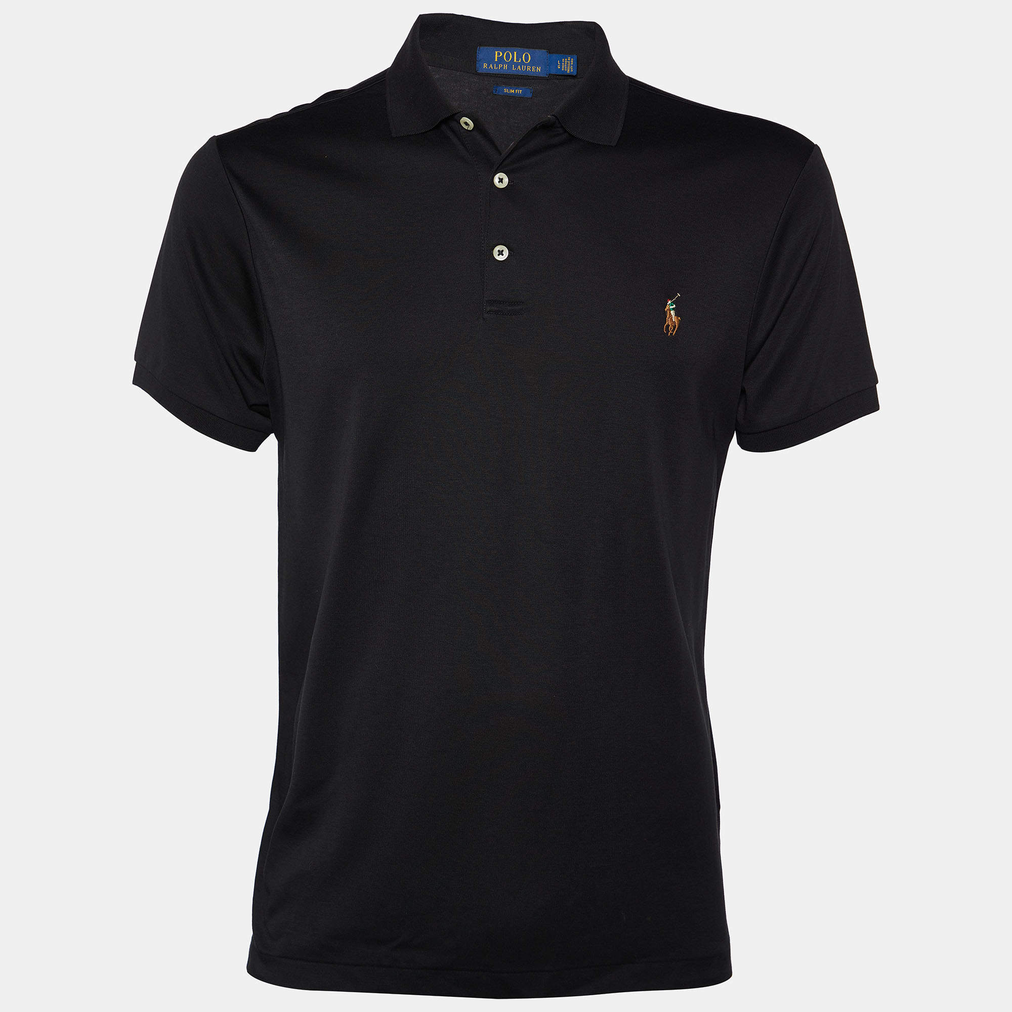 Pre Owned Polo Ralph Lauren Black Cotton Knit Polo T-shirt L