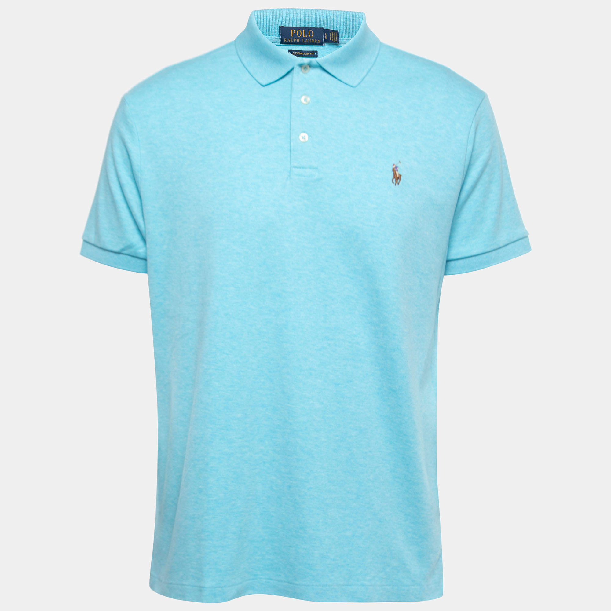 مملوكة مسبقًا Polo Ralph Lauren Blue Cotton Stretch Half Sleeve Polo T-Shirt L