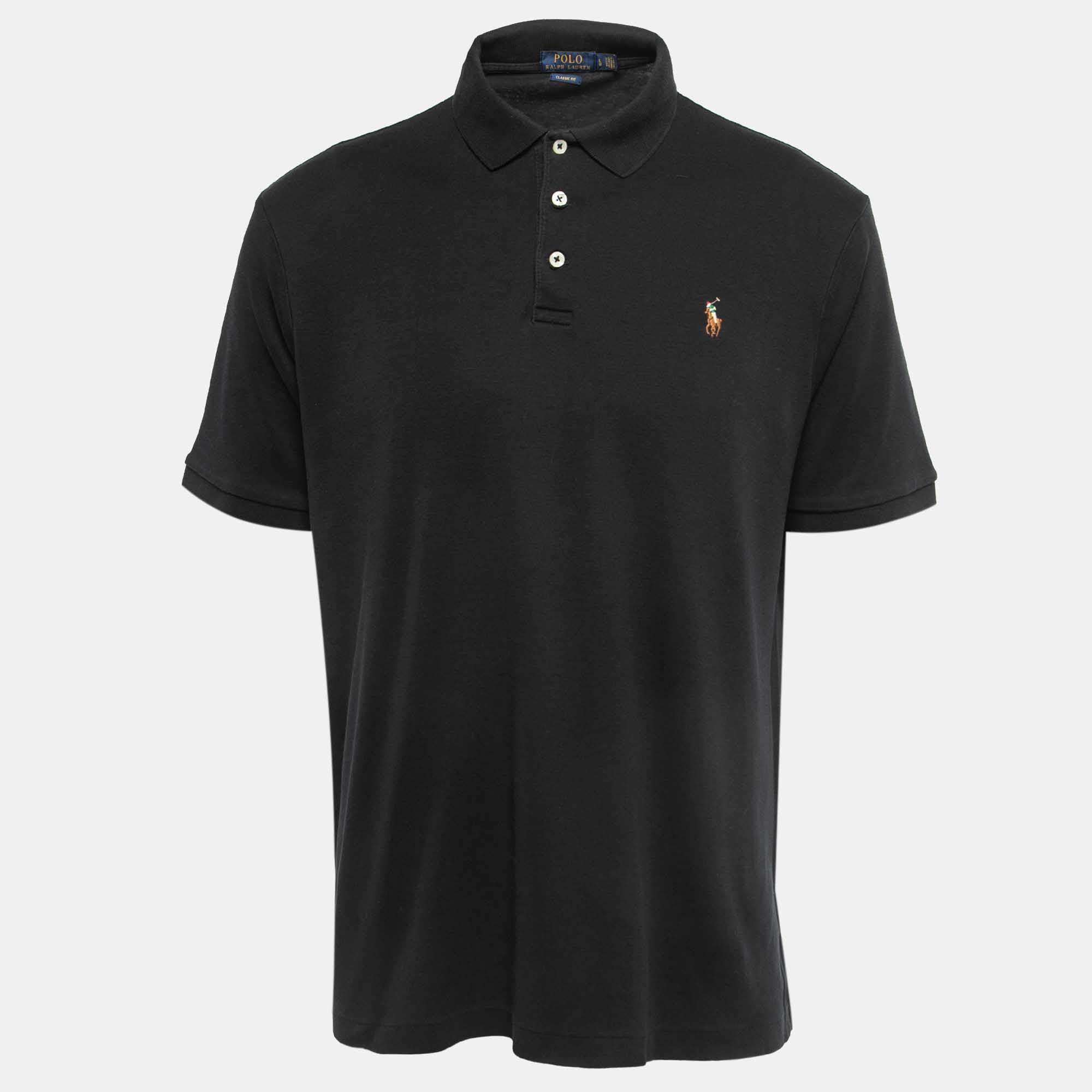 Polo Ralph Lauren Black Cotton Knit Polo T-Shirt L Polo Ralph Lauren ...