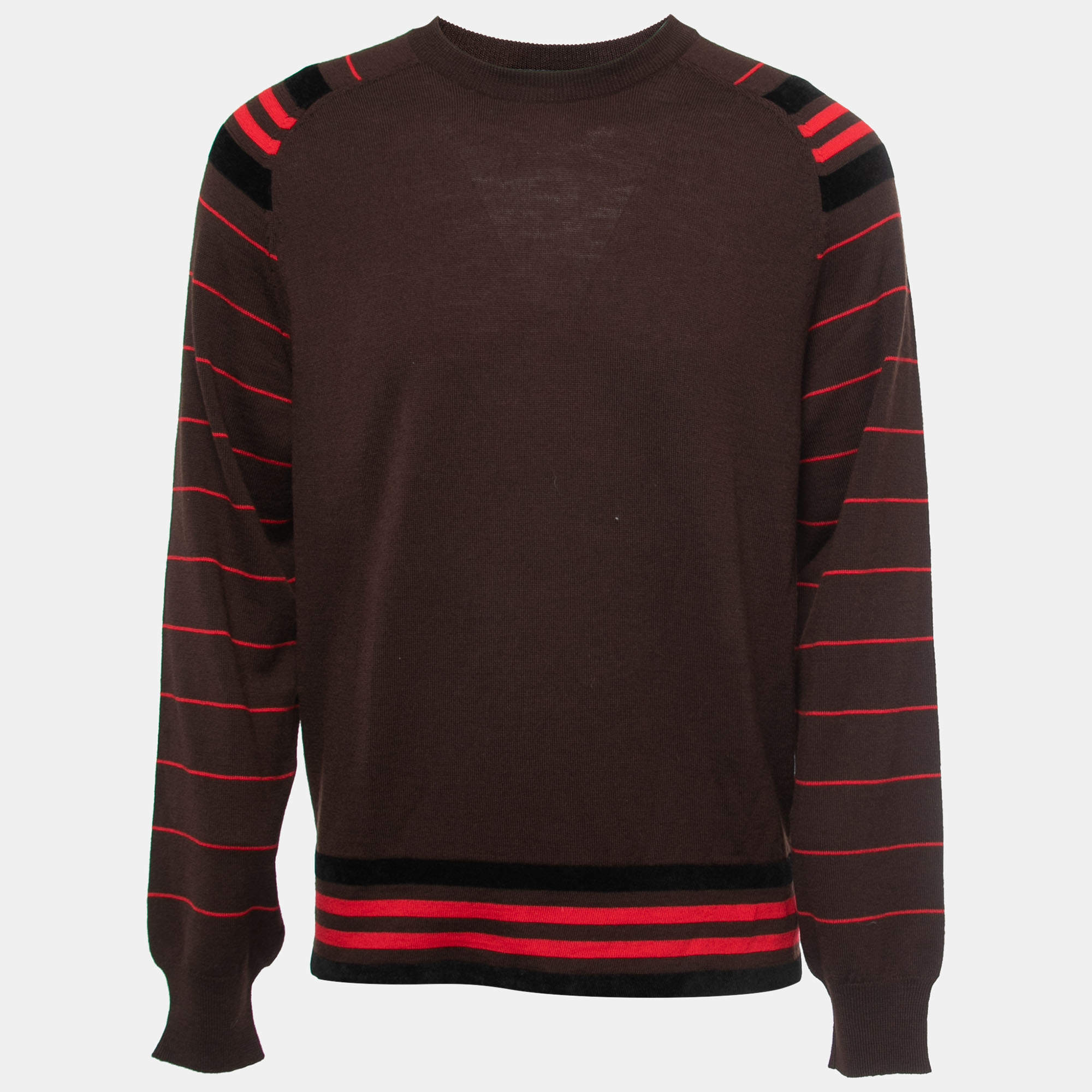 Pre Owned Givenchy Brown Striped Wool Crew Neck Jumper XL