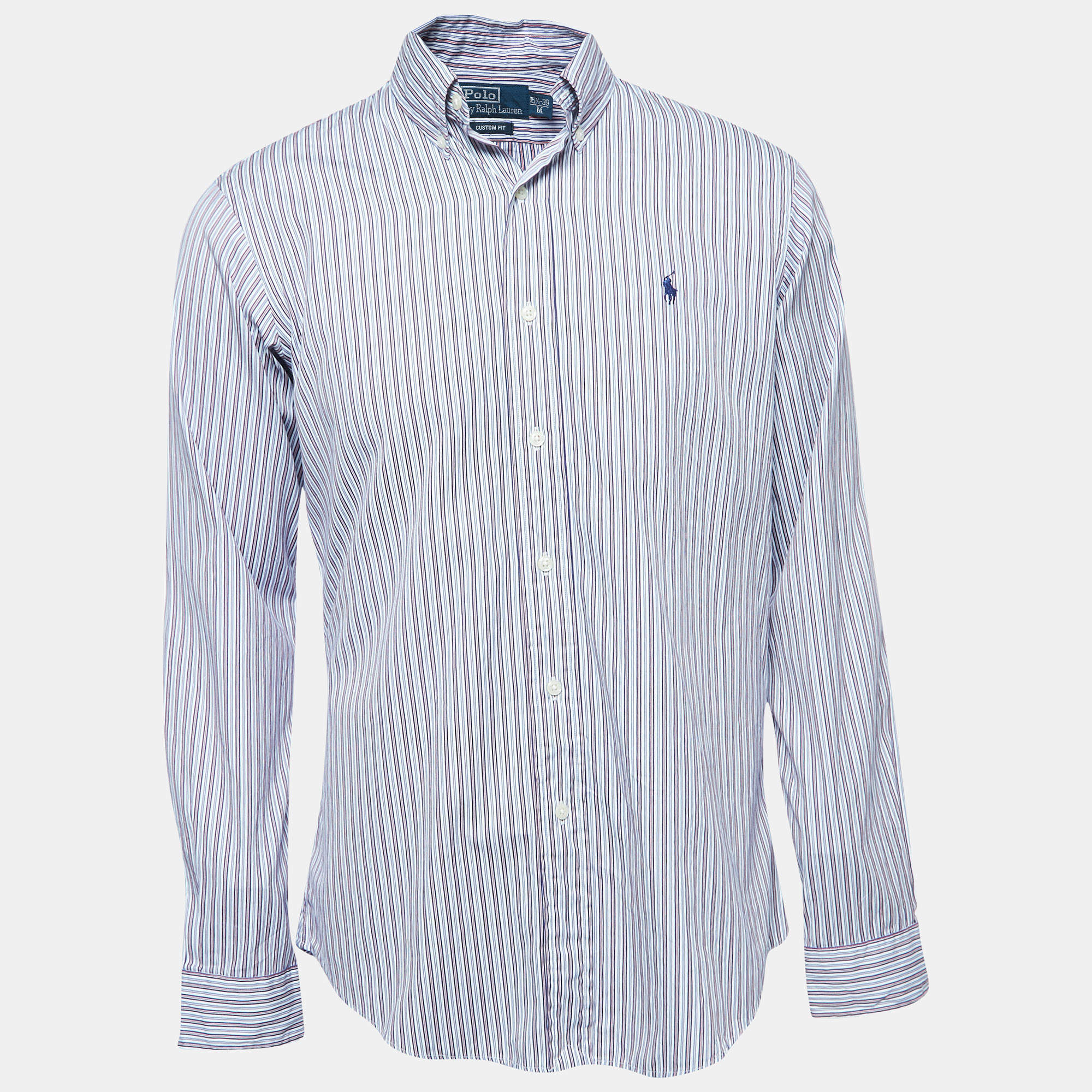 Pre Owned Polo Ralph Lauren Blue Striped Cotton Button Down Custom Fit Shirt M