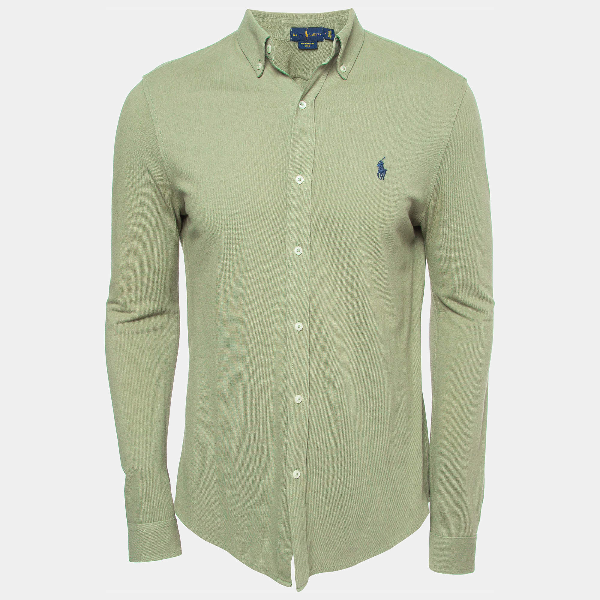 Pre Owned Polo Ralph Lauren Green Featherweight Mesh Button Down Full Sleeve Shirt M