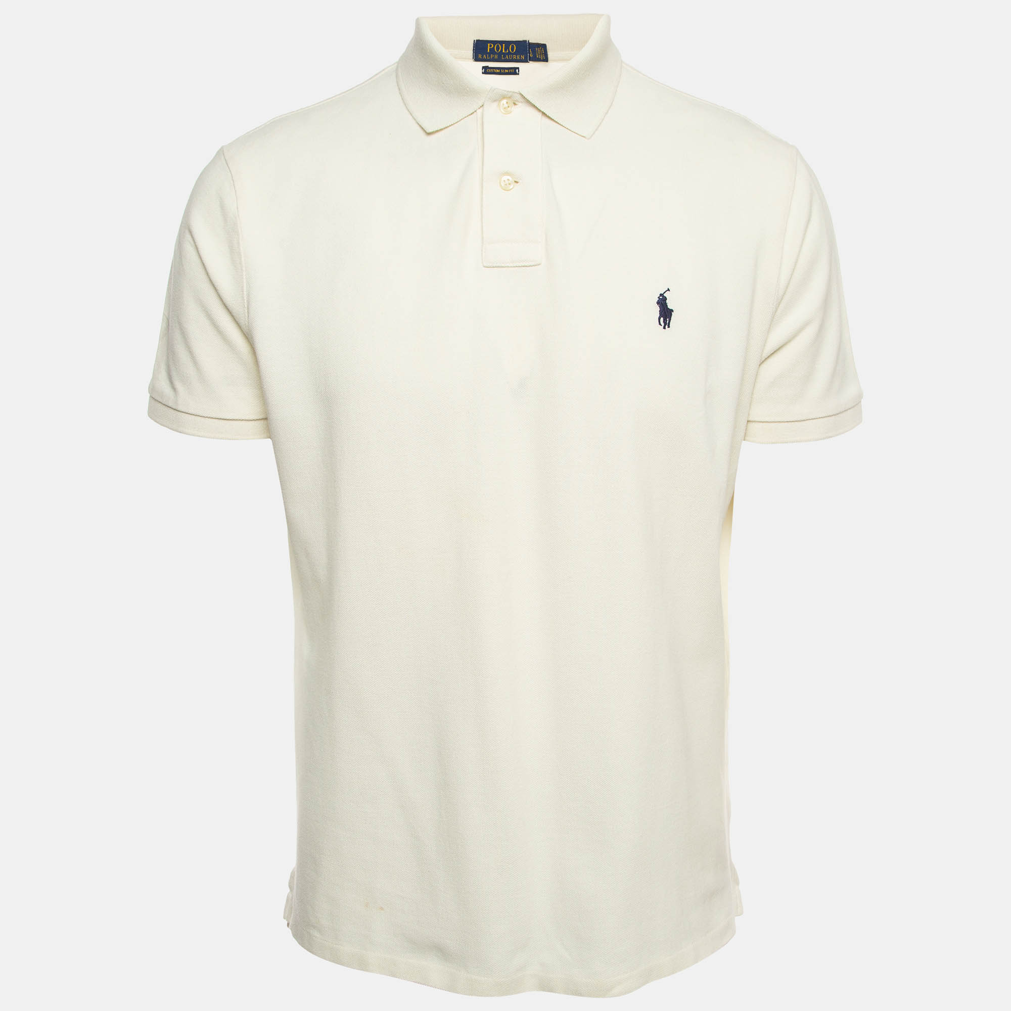 Polo Ralph Lauren Off White Logo Embroidered Cotton Polo T-Shirt L Polo ...