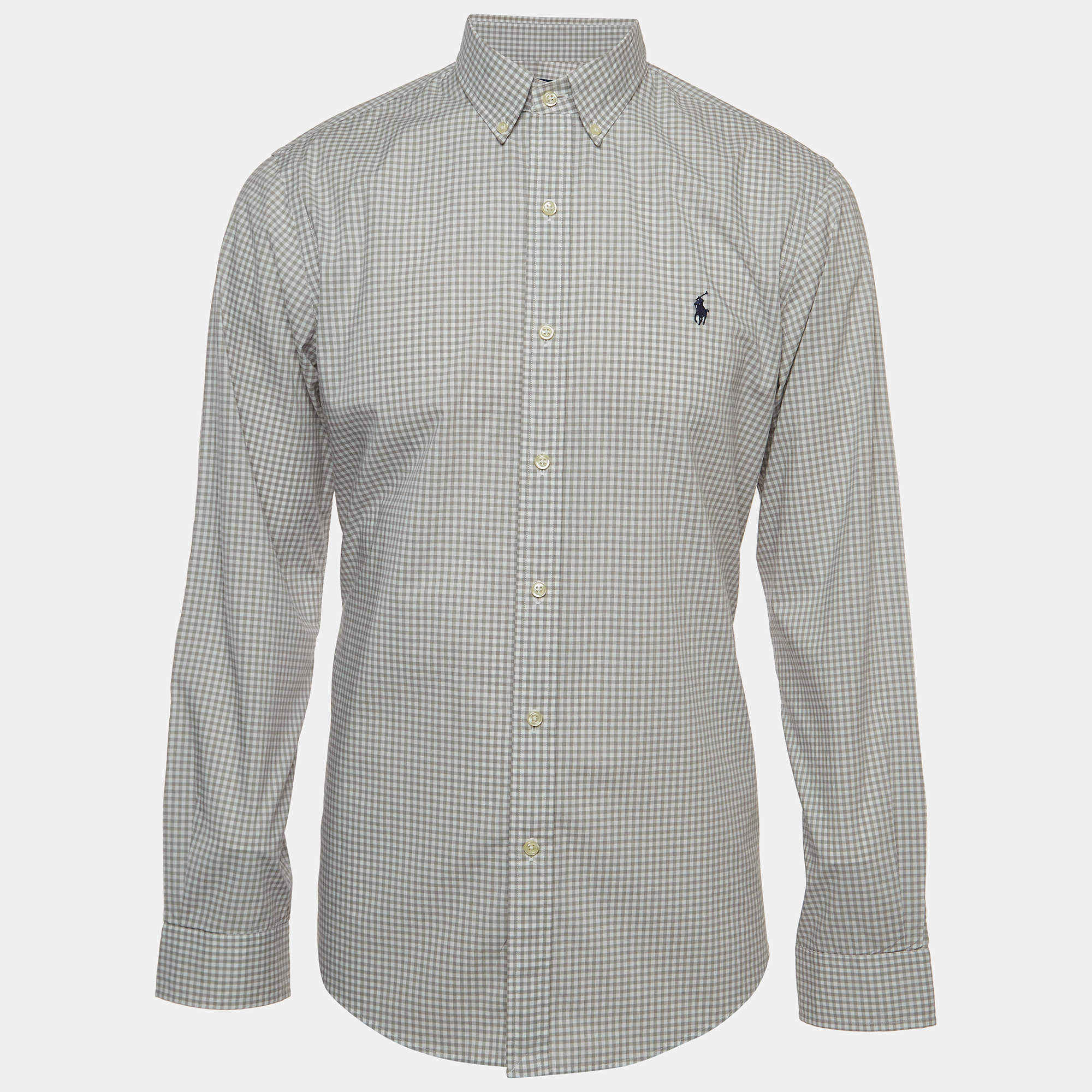 Pre Owned Polo Ralph Lauren Grey Checked Stretch Cotton Button Down Shirt L