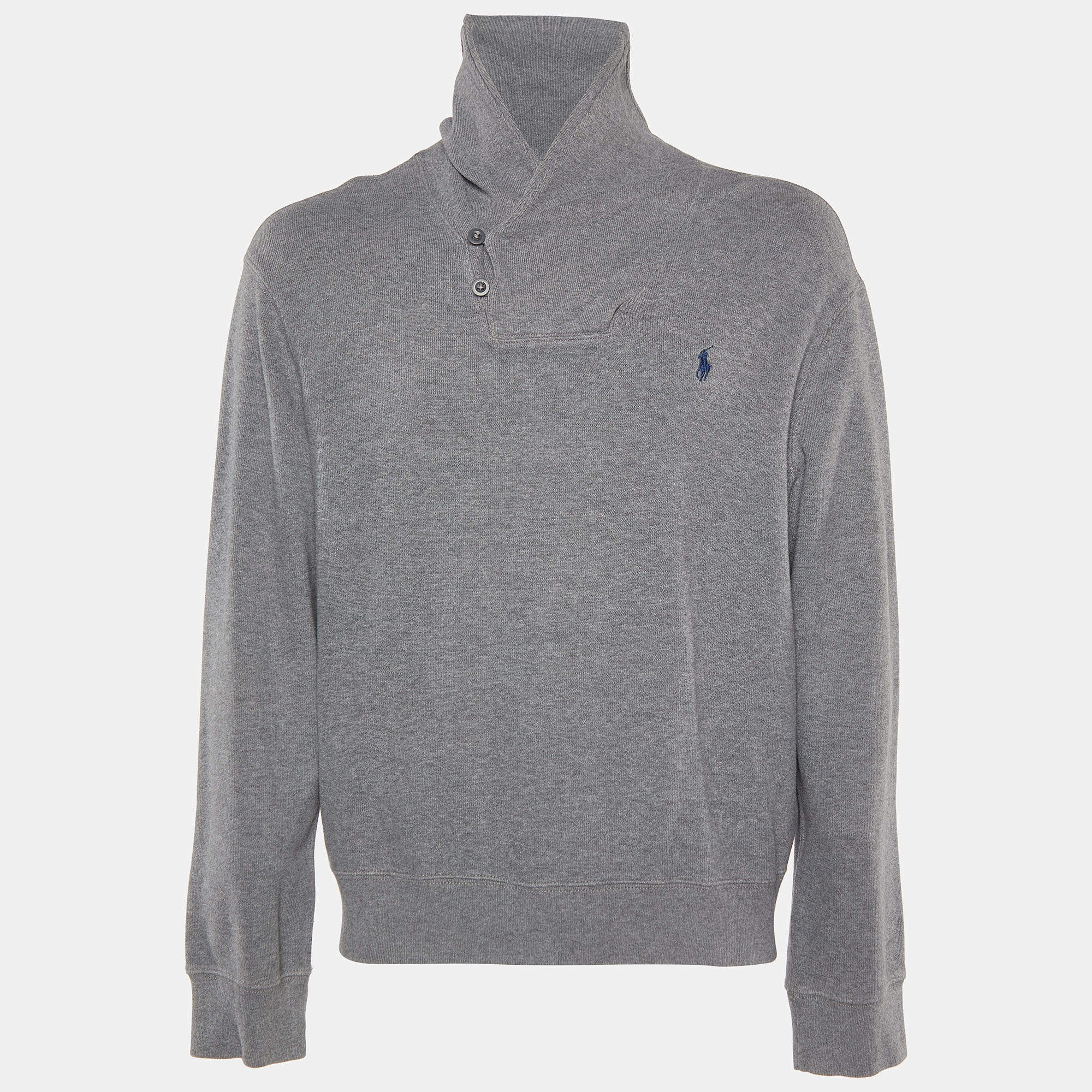 Pre Owned Polo Ralph Lauren Grey Cotton Knit Sweater XL
