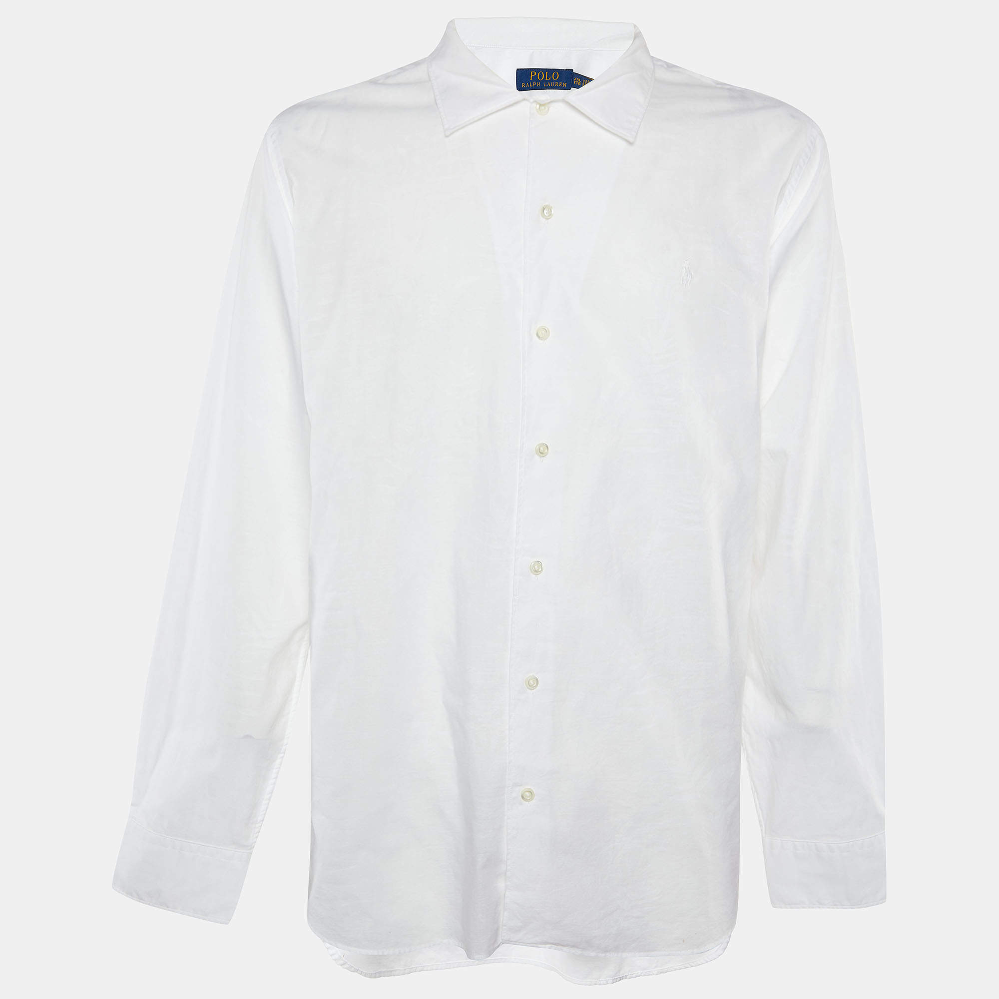Pre Owned Polo Ralph Lauren White Patterned Linen Shirt 2XL