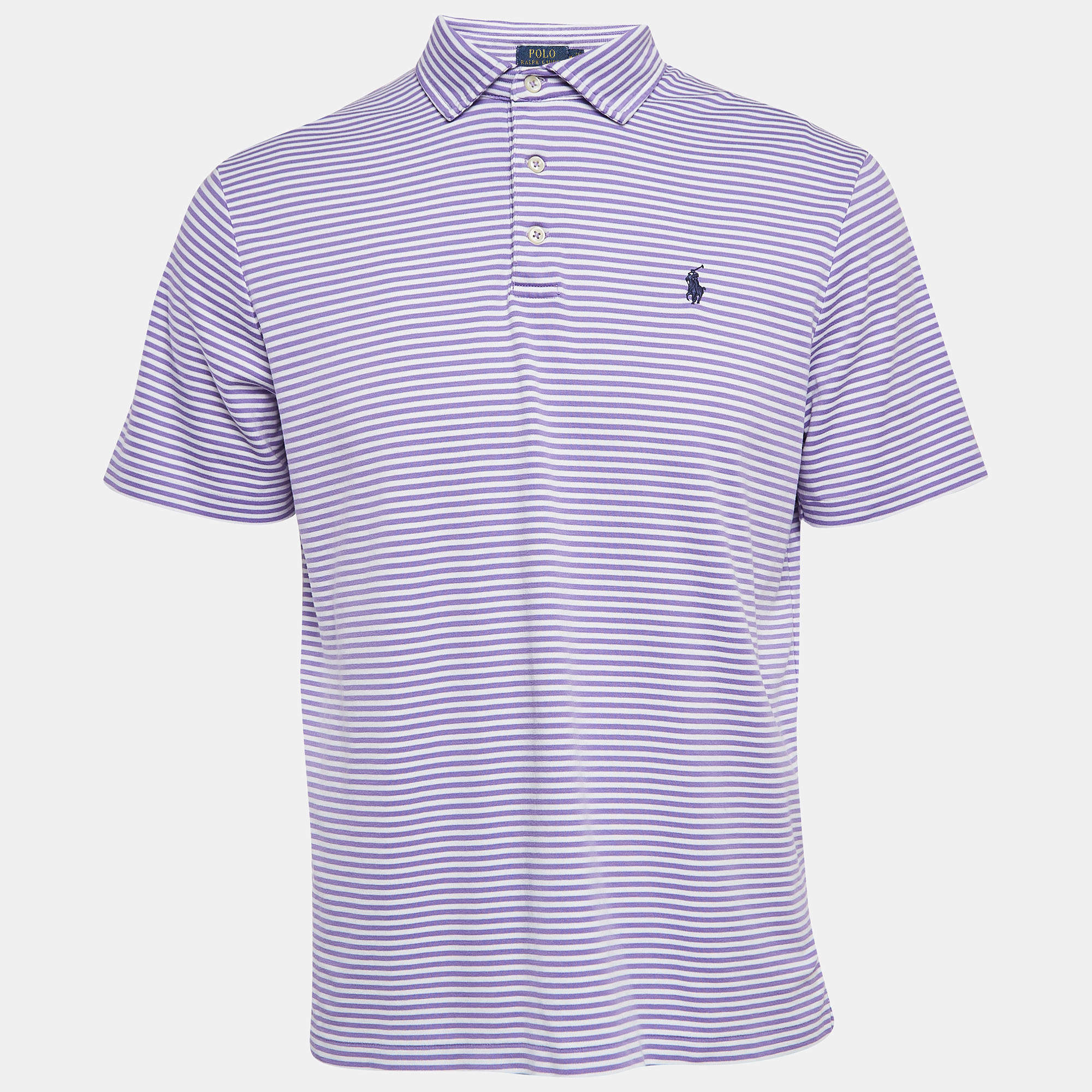 Pre Owned Polo Ralph Lauren Purple Striped Cotton Polo Classic Fit T-Shirt M