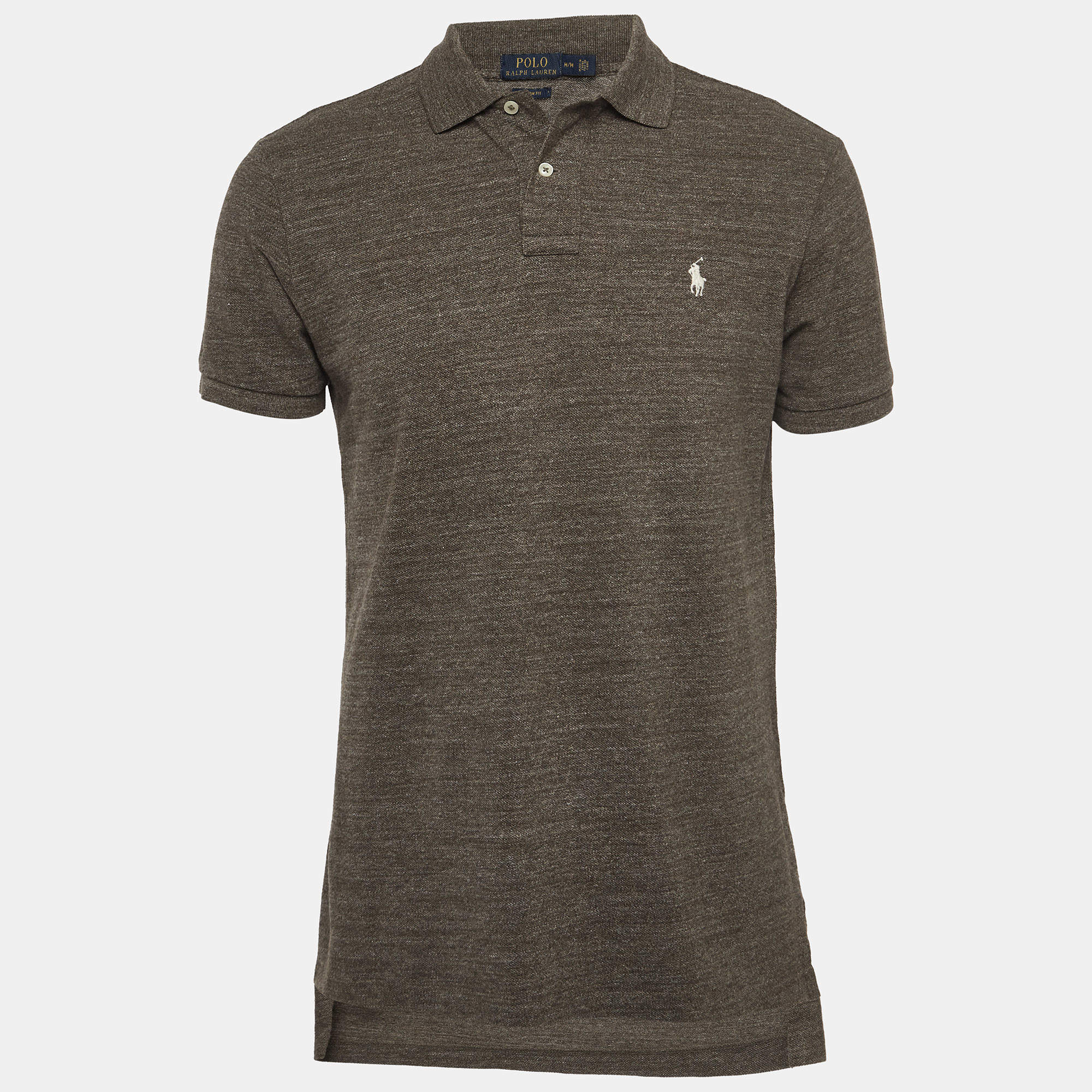 Pre Owned Polo Ralph Lauren Brown Logo Embroidered Cotton Pique Polo T-Shirt M