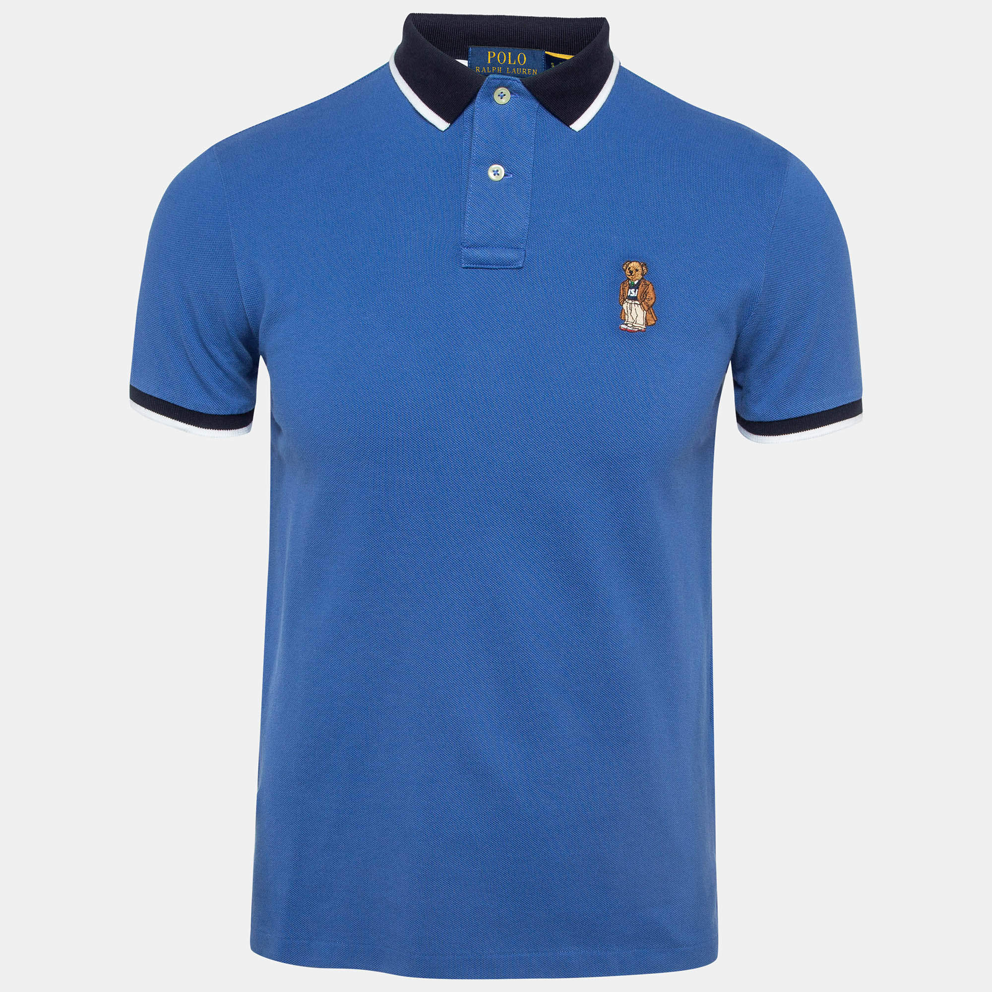 Pre Owned Polo Ralph Lauren Blue Embroidered Cotton Polo T-Shirt S