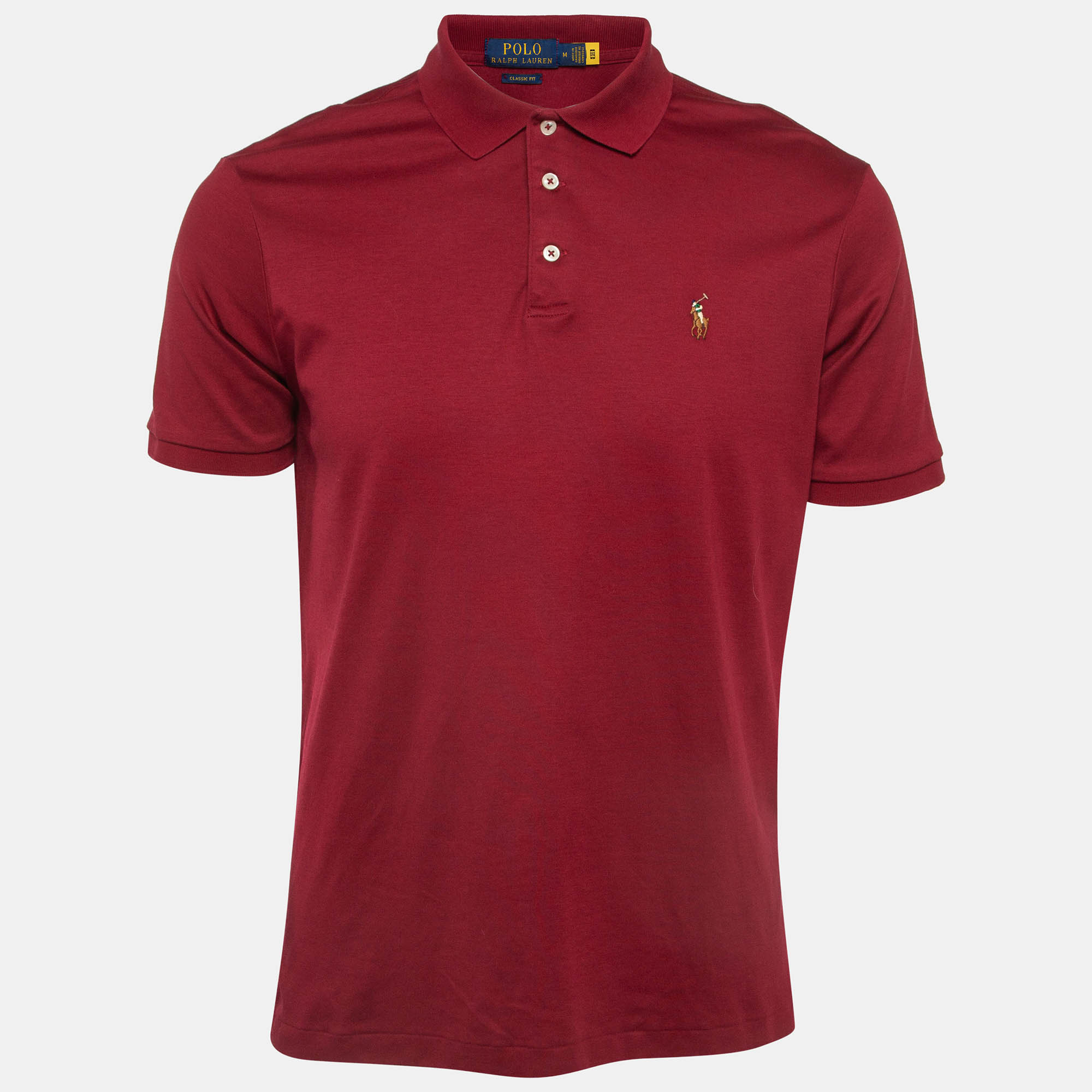 Pre Owned Polo Ralph Lauren Red Cotton Jersey Classic Fit Polo T-Shirt M