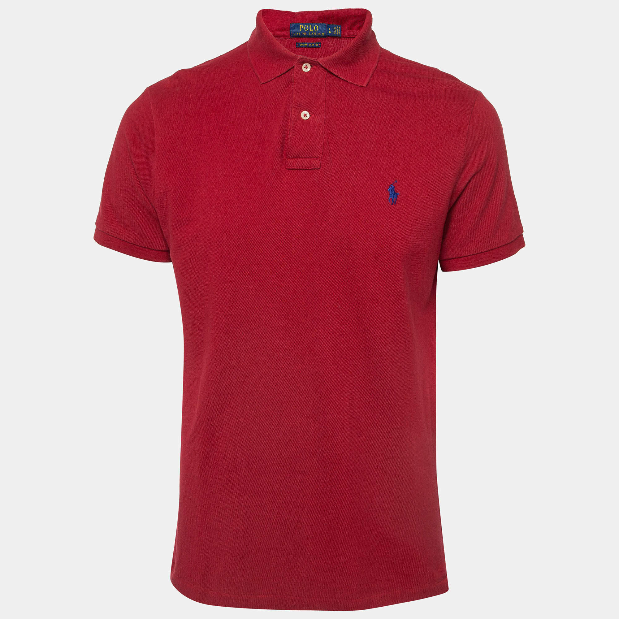 Pre Owned Polo Ralph Lauren Red Cotton Pique Polo T-Shirt L