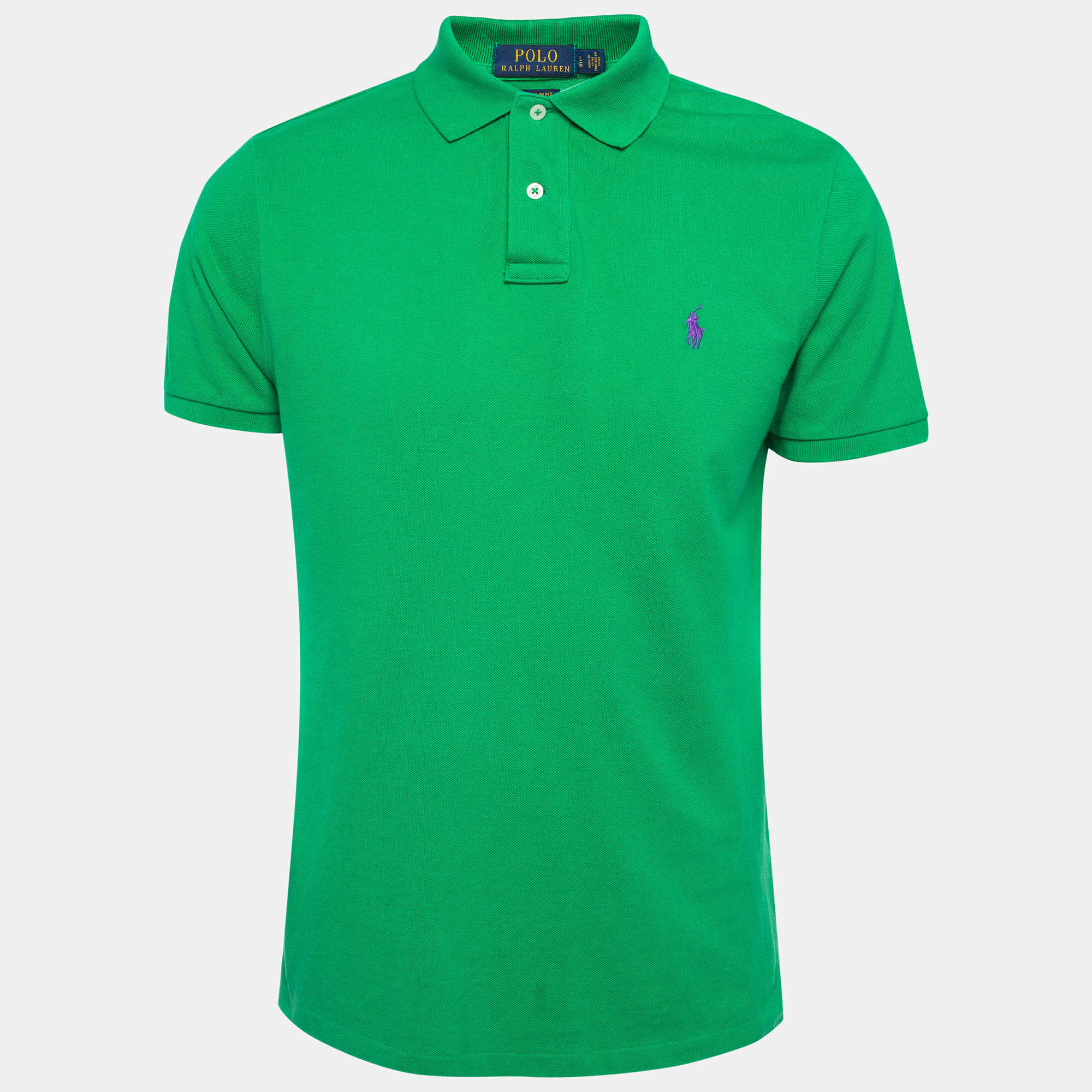 Pre Owned Polo Ralph Lauren Green Cotton Pique Slim Fit Polo T-Shirt L