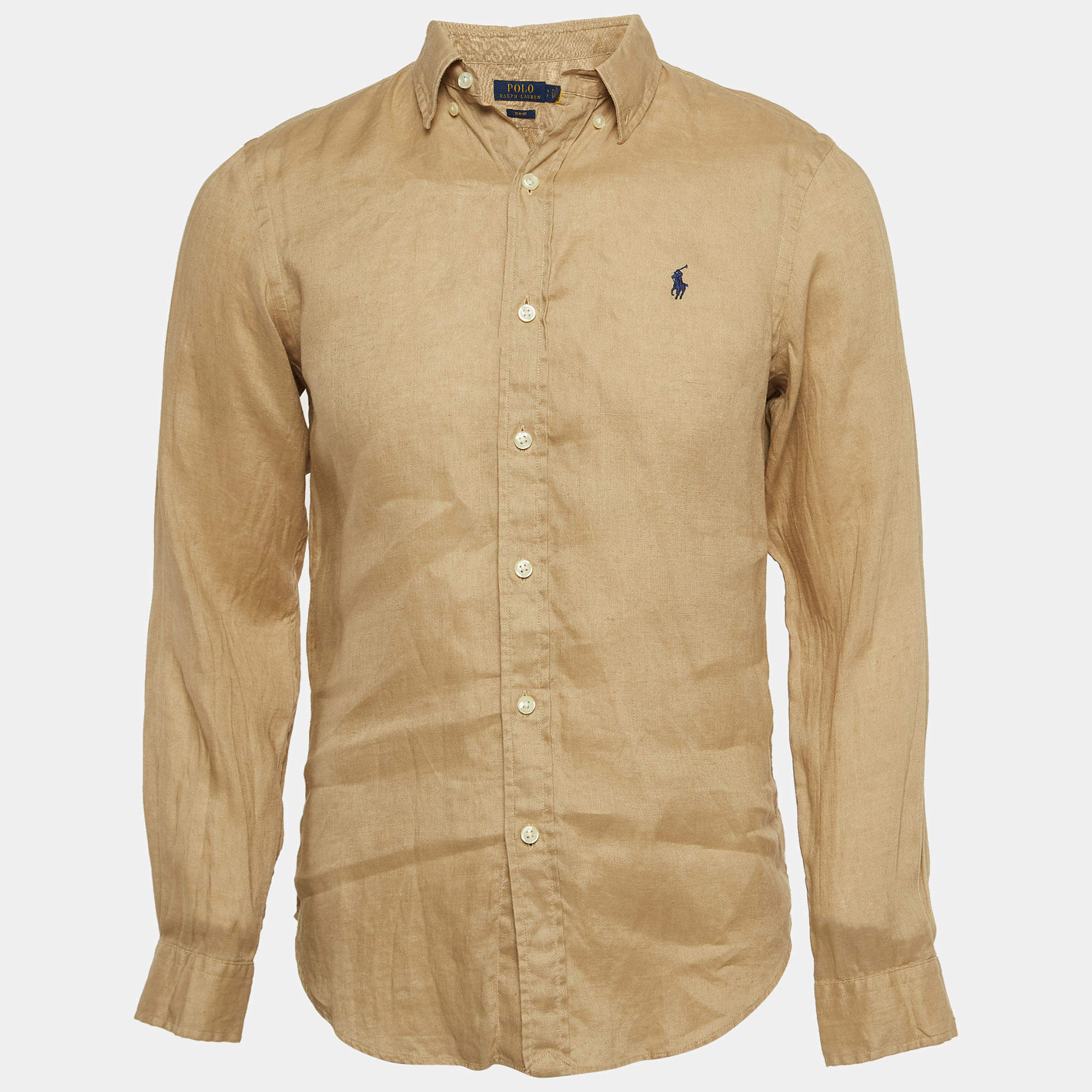Pre Owned Polo Ralph Lauren Beige Linen Slim Fit Buttoned Front Shirt S