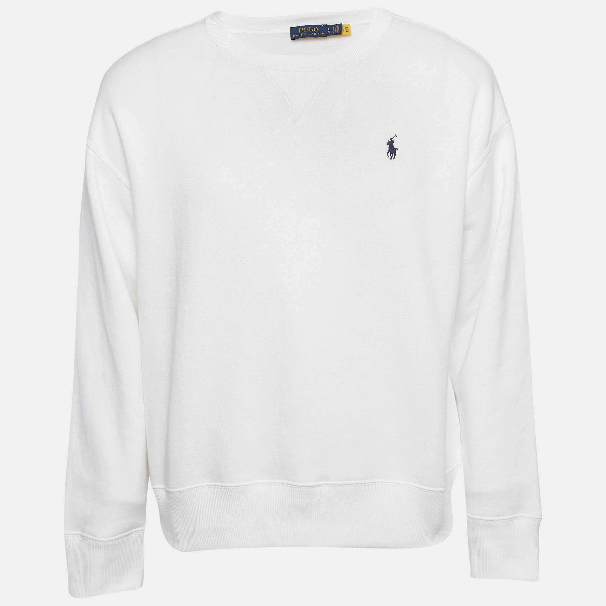 مملوكة مسبقًا Polo Ralph Lauren White Logo Embroidered Knit Sweatshirt L
