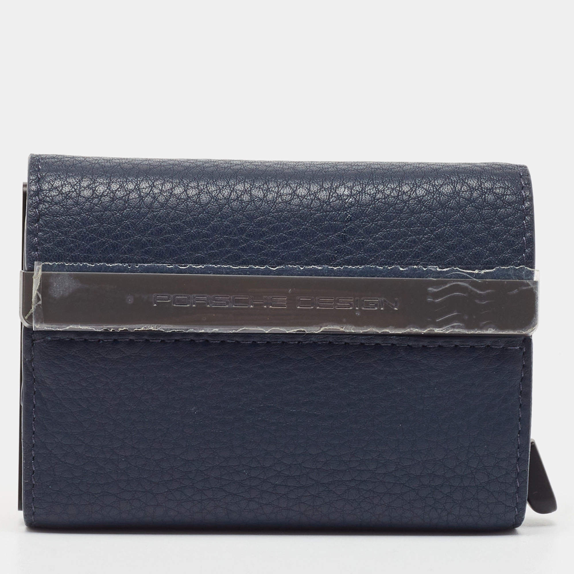 Porsche Design x Secrid Navy Blue Leather Trifold Wallet