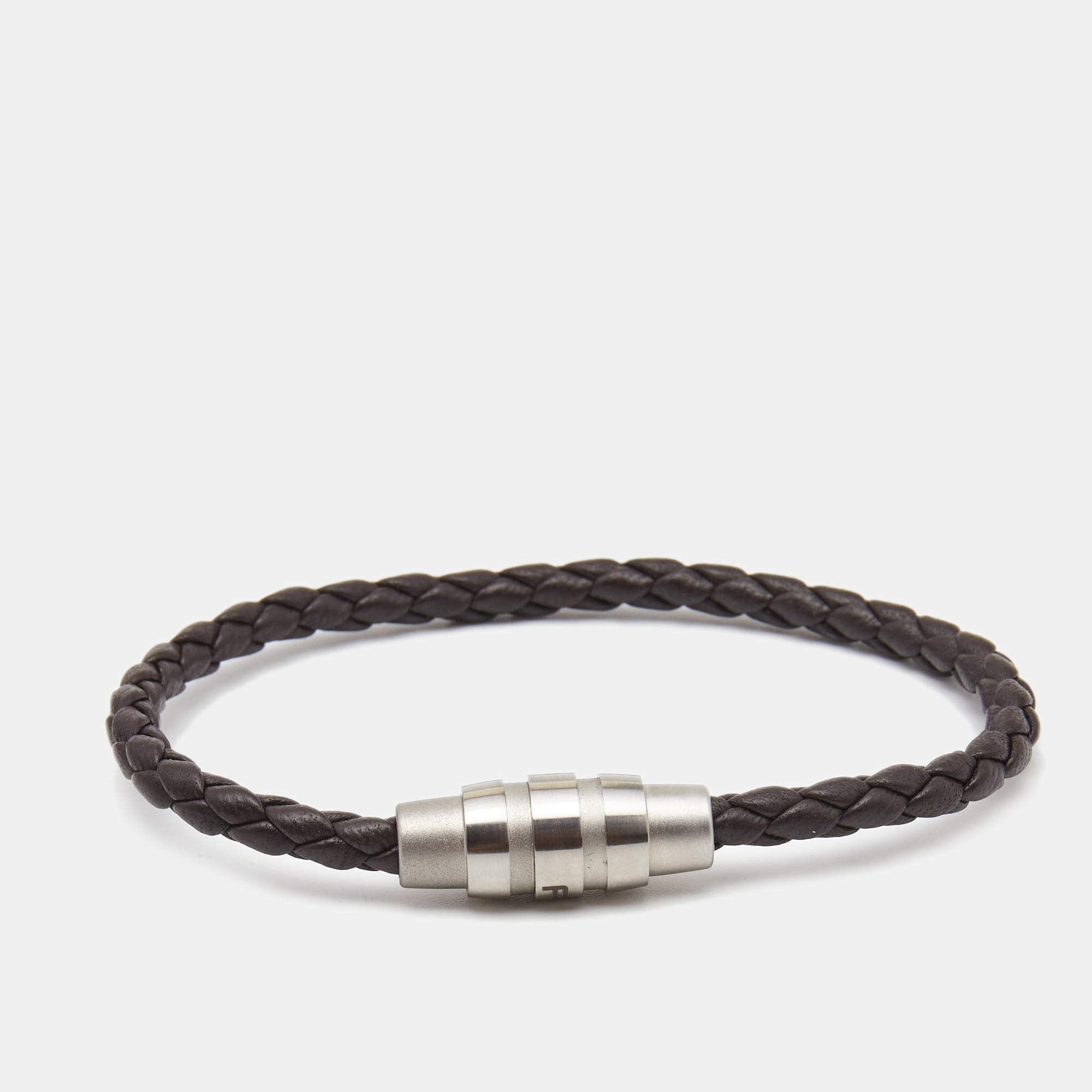 Porsche Design Grooves Brown Braided Leather Stainless Steel Bracelet