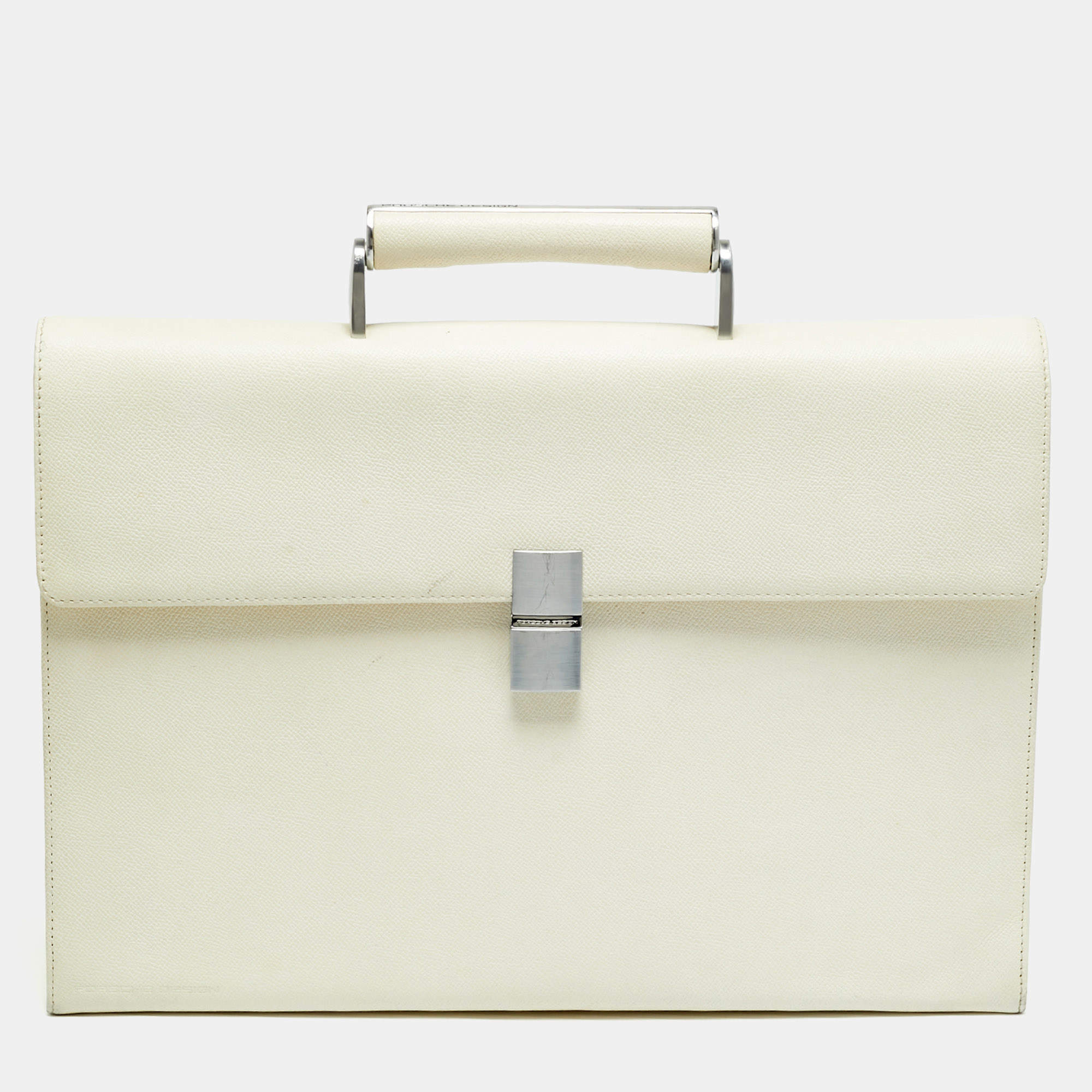 Pre Owned Porsche Design P.2000 French Classic 3.0 Off White Leather Briefcase