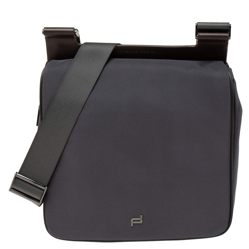 مملوكة مسبقًا Porche Design Dark Grey Nylon Flap Messenger Bag