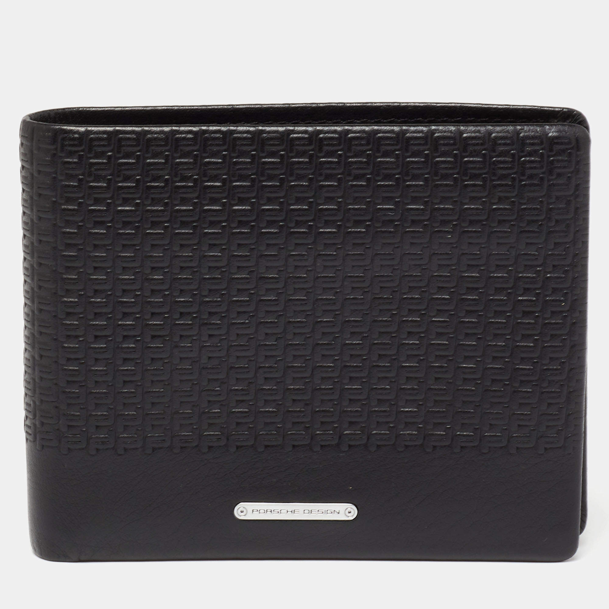 Pre Owned Porsche Design Black Logo Embossed Leather Bifold Wallet
