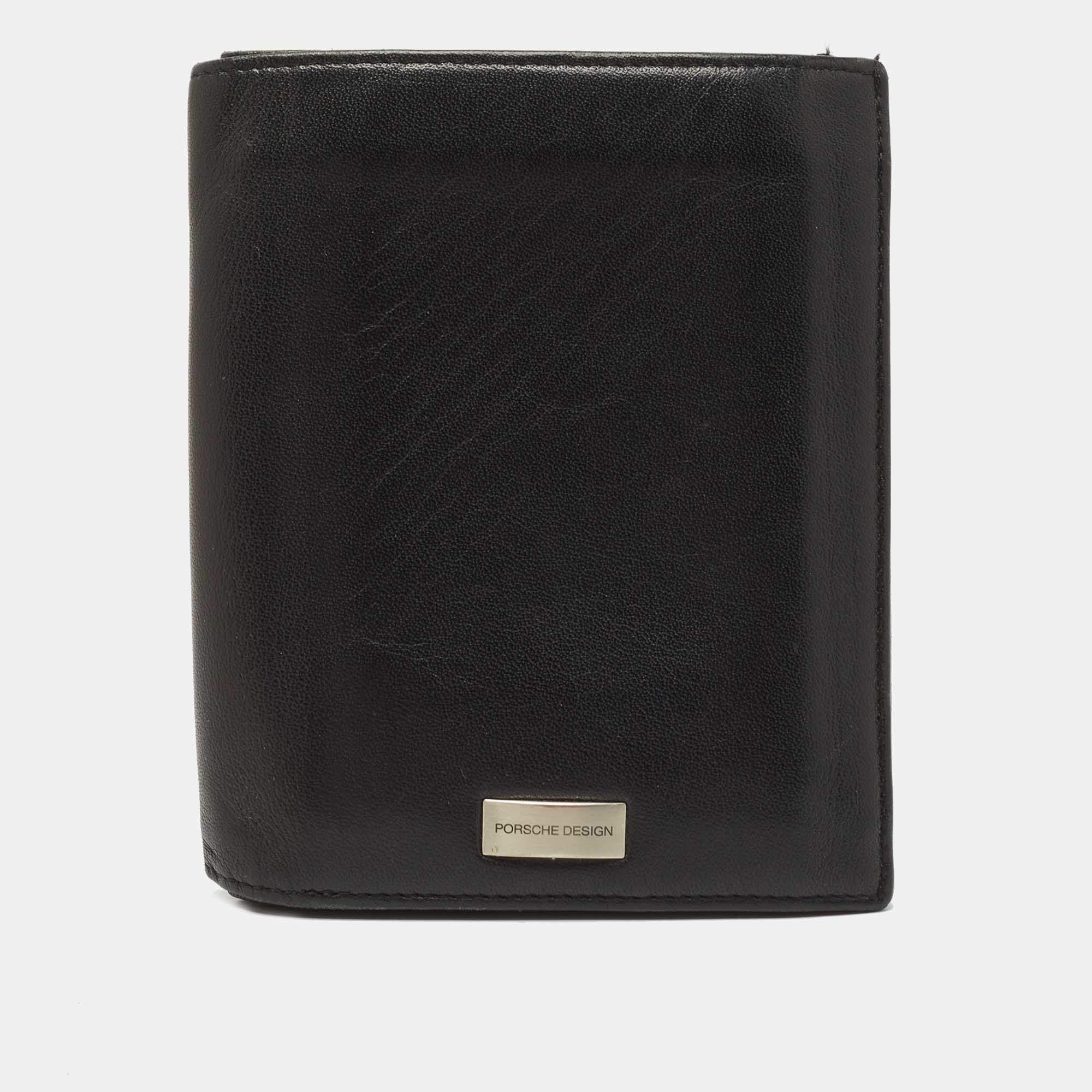 Porsche Design Black Leather Logo Plaque Tri-Fold Wallet