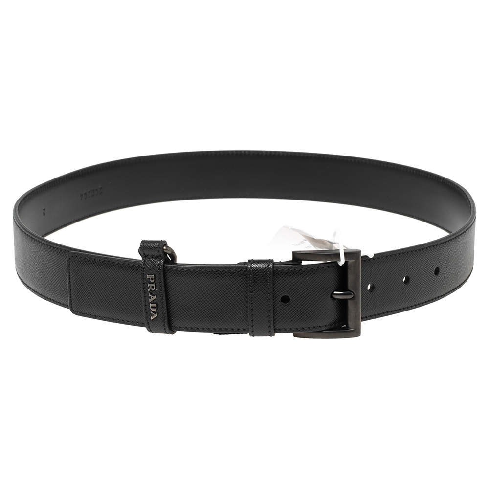 Pre Owned Prada Black Leather Buckle Belt 85 CM