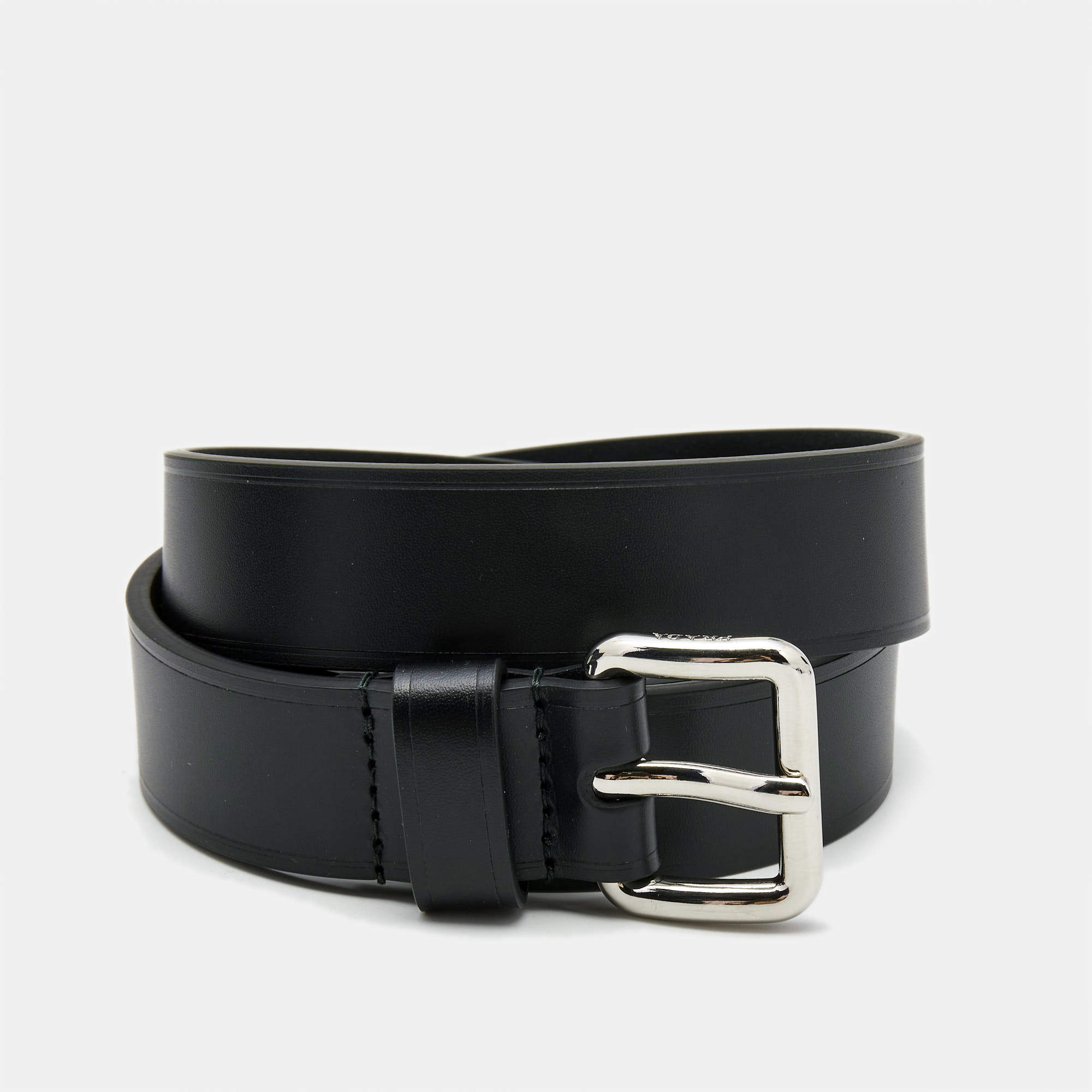 Prada Black Leather Buckle Belt 85CM