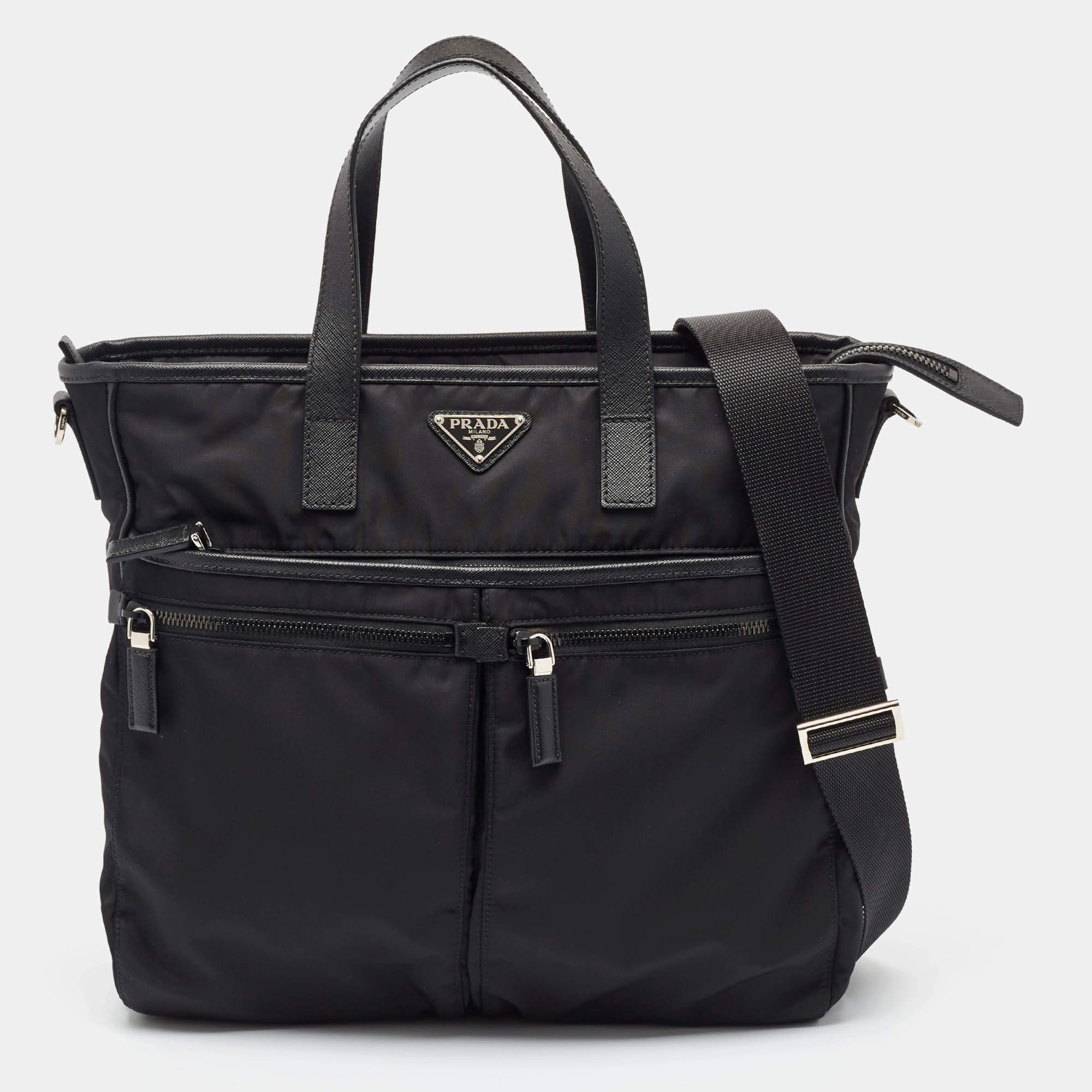 Prada Black Nylon and Leather Multipocket Tote