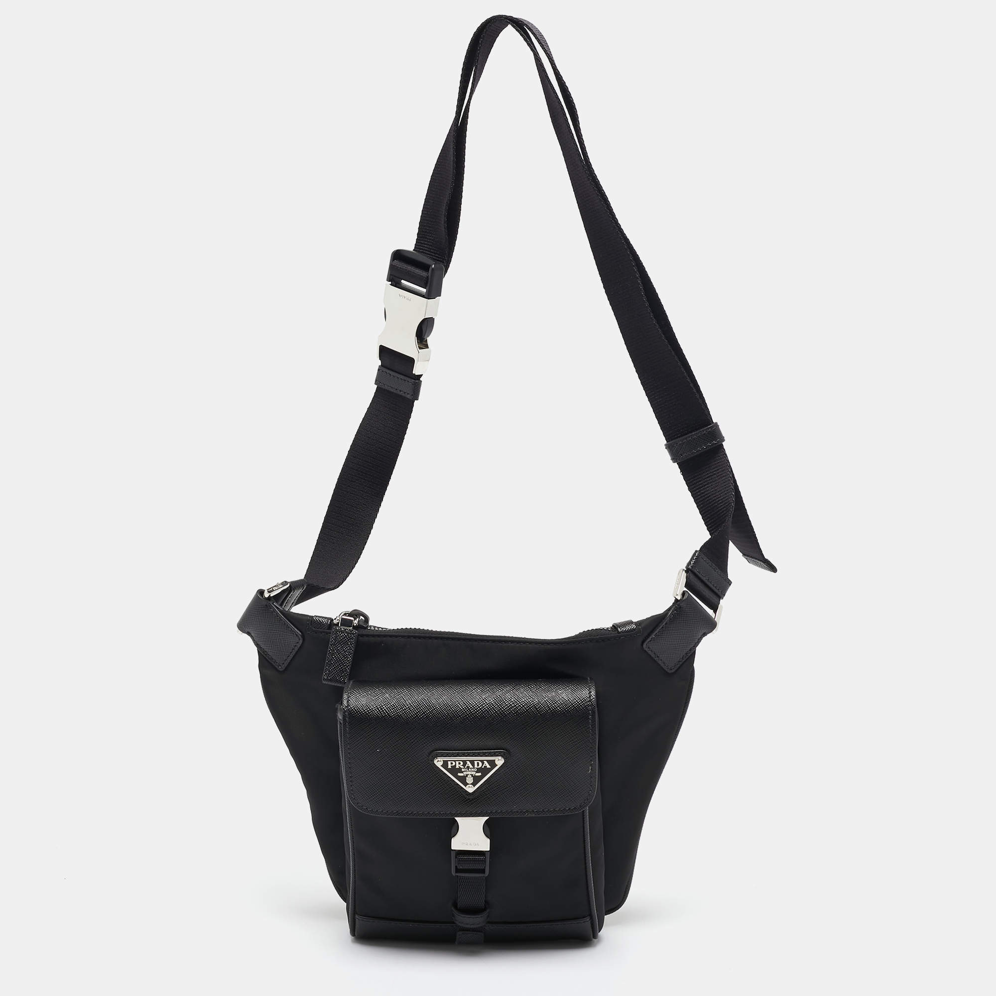 Prada Black Re-Nylon and Saffiano Leather Shoulder Bag Prada Prada Black Re-Nylon and Saffiano Leather Shoulder Bag Prada