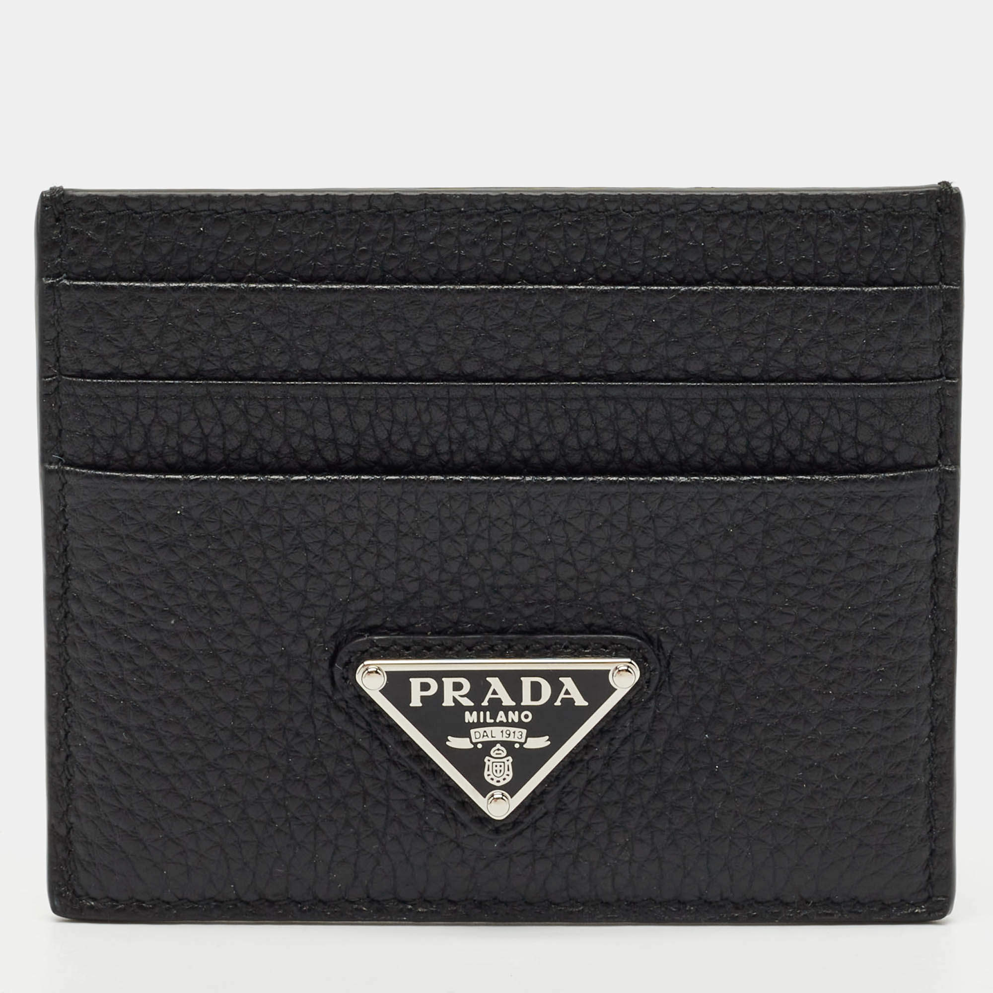 Prada Black Vitello Daino Leather Card Holder   