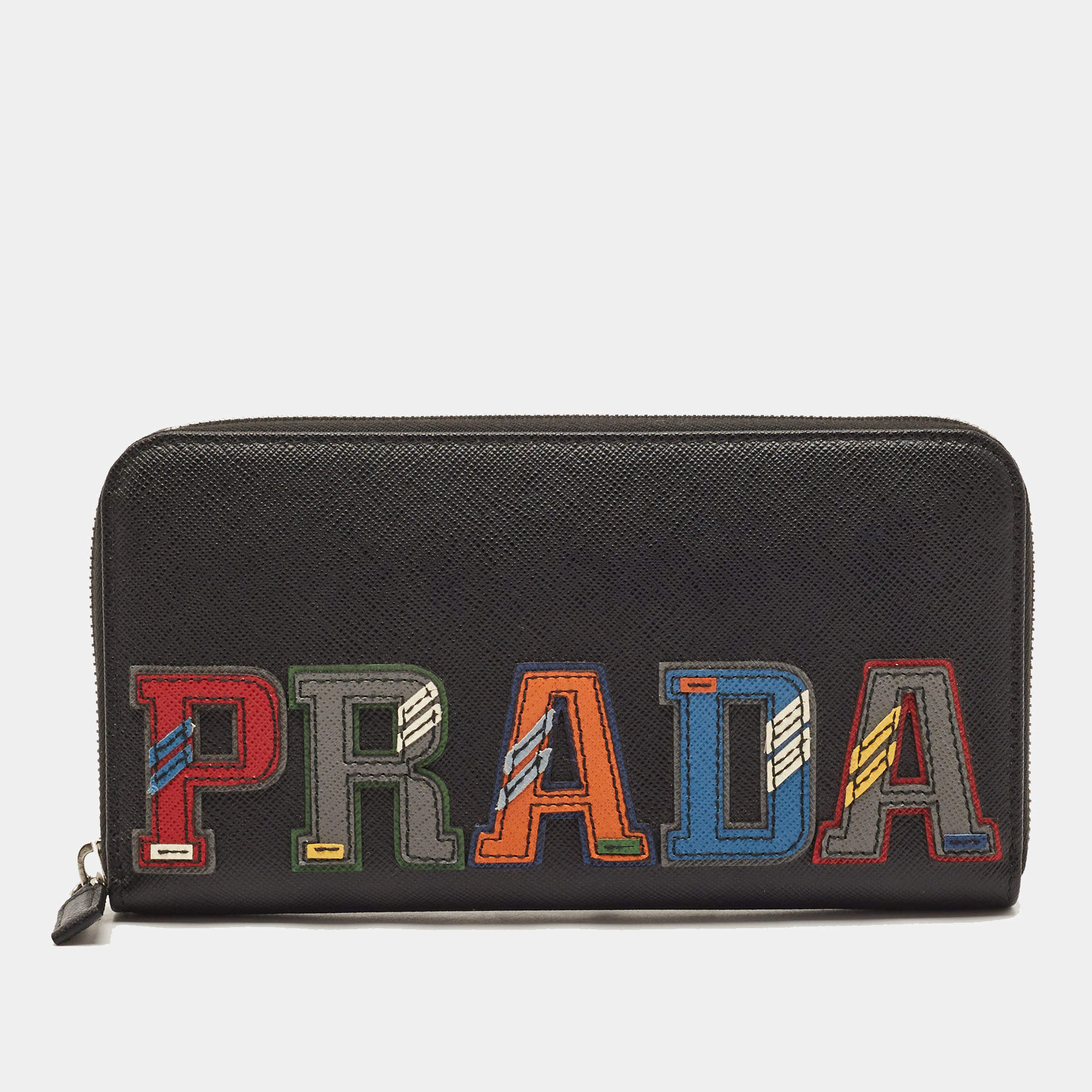 Pre Owned Prada Multicolor Saffiano Leather Zip Around Wallet