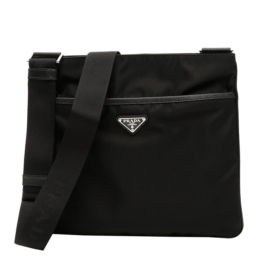 prada black nylon messenger bag