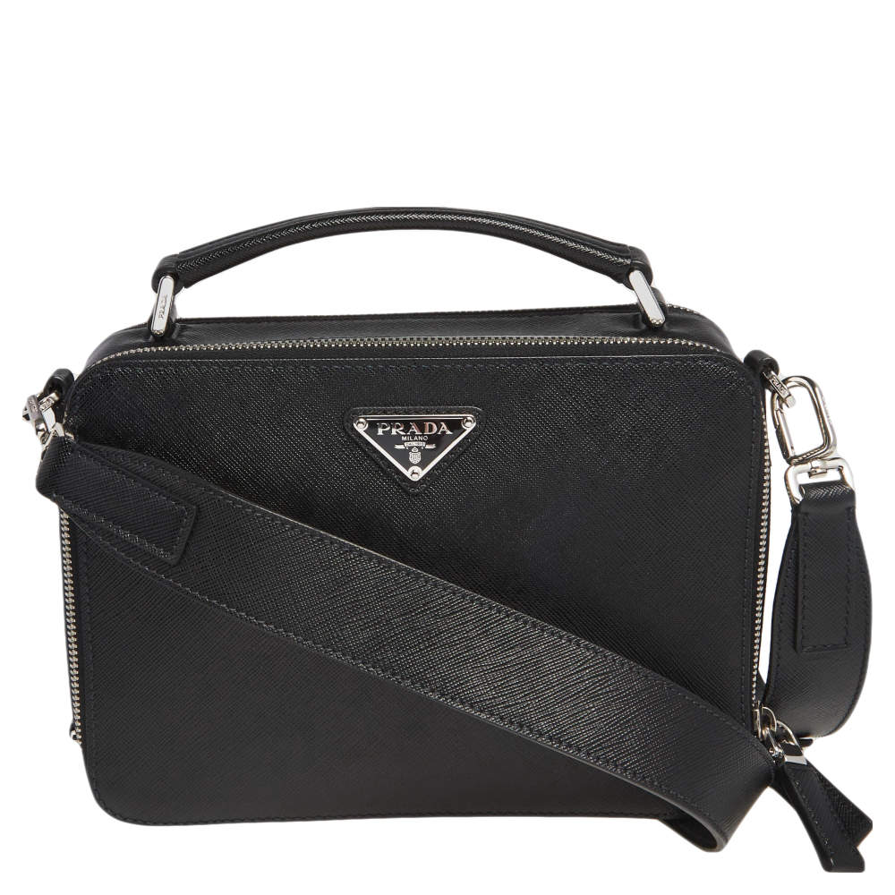 Prada Black Saffiano Leather Brique Messenger Bag