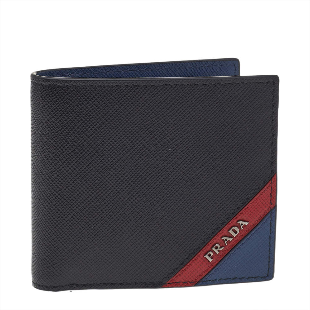 Prada Tricolor Saffiano Stripe Leather Logo Bifold Wallet