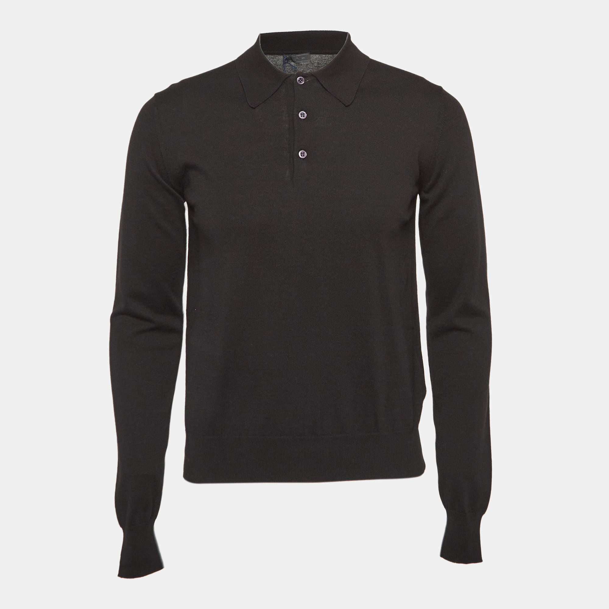 Pre Owned Prada Black Rib Knit Long Sleeve Polo T-Shirt M
