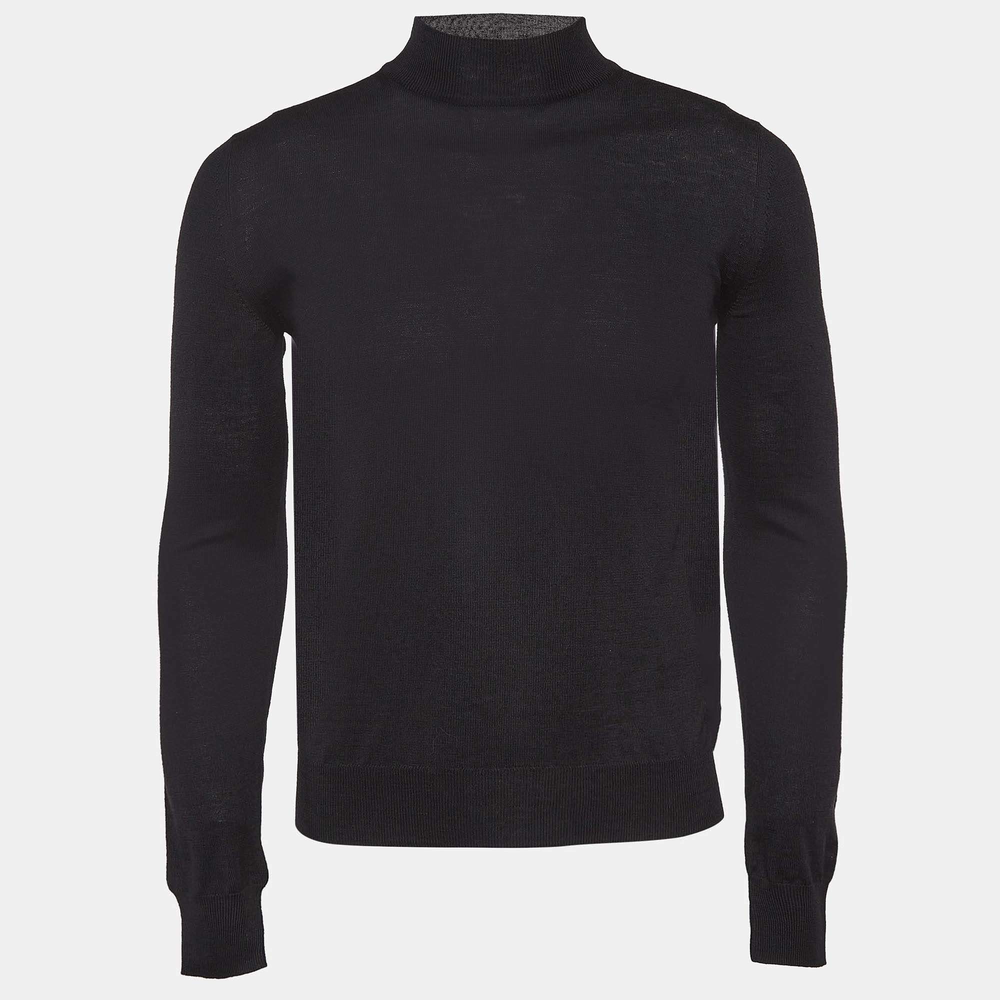 Prada Black Wool Rib Knit Turtle Neck Sweater XS