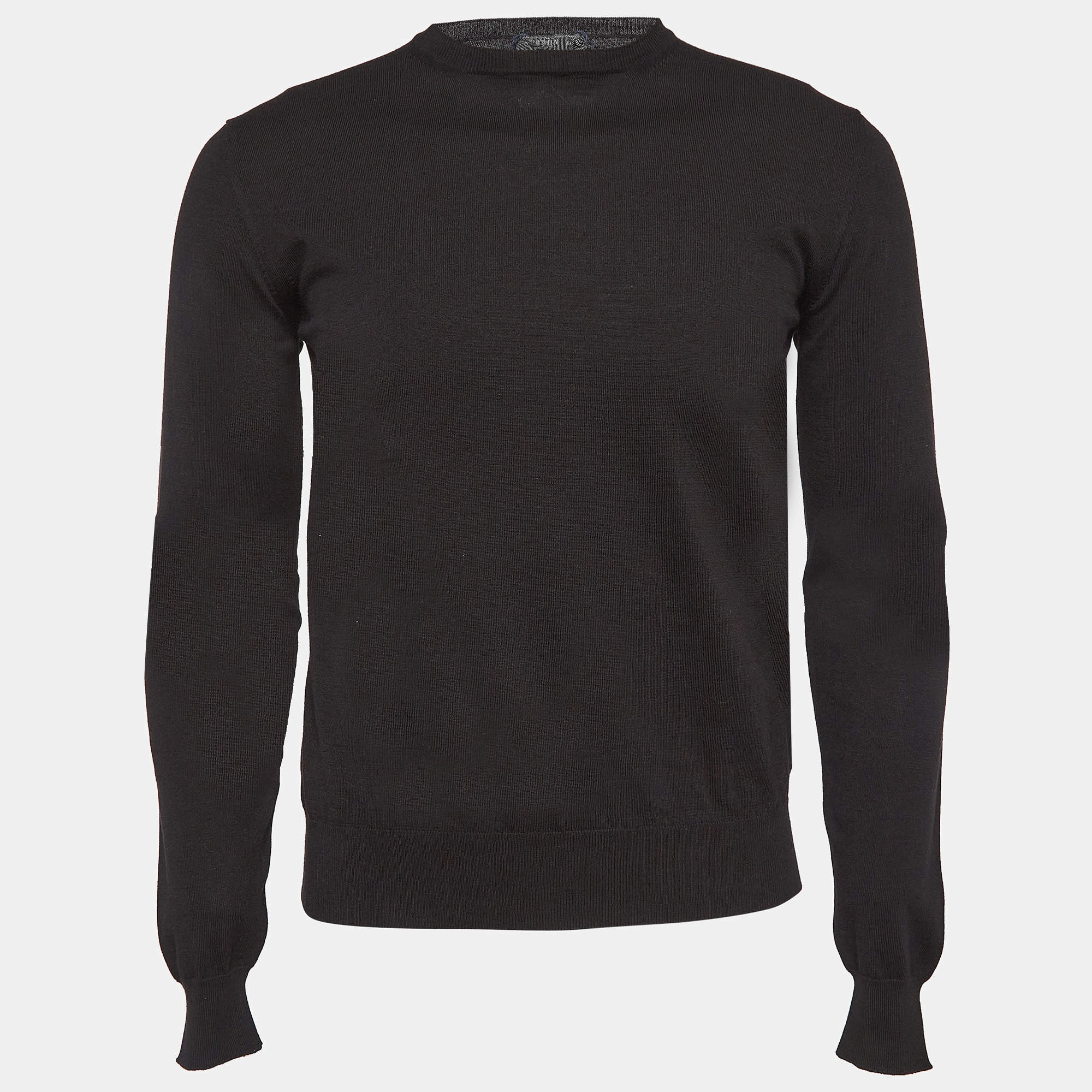 Pre Owned Prada Black Cotton Rib Knit Crew Neck Sweater XS