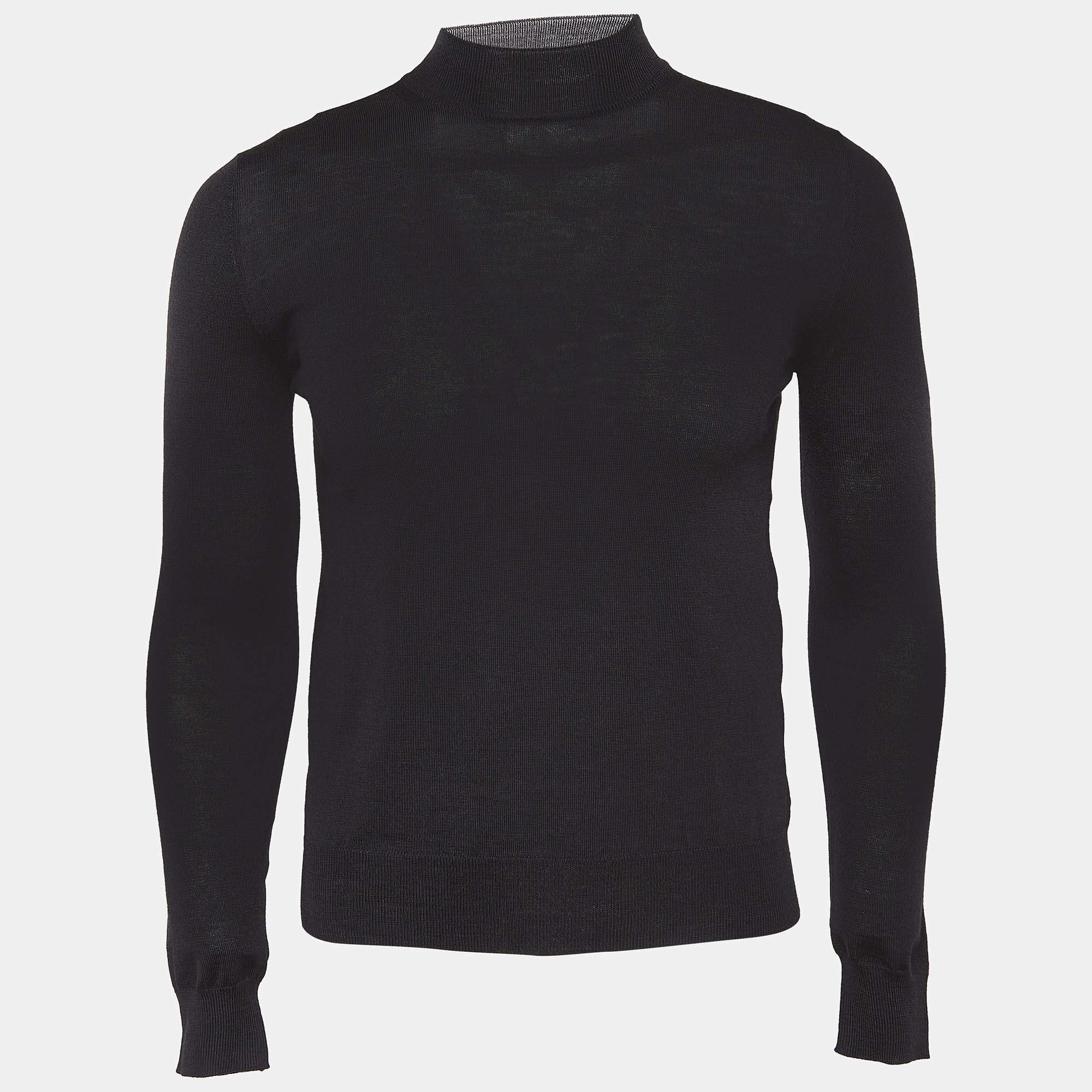 Pre Owned Prada Black Wool Rib Knit Turtle Neck Sweater XS