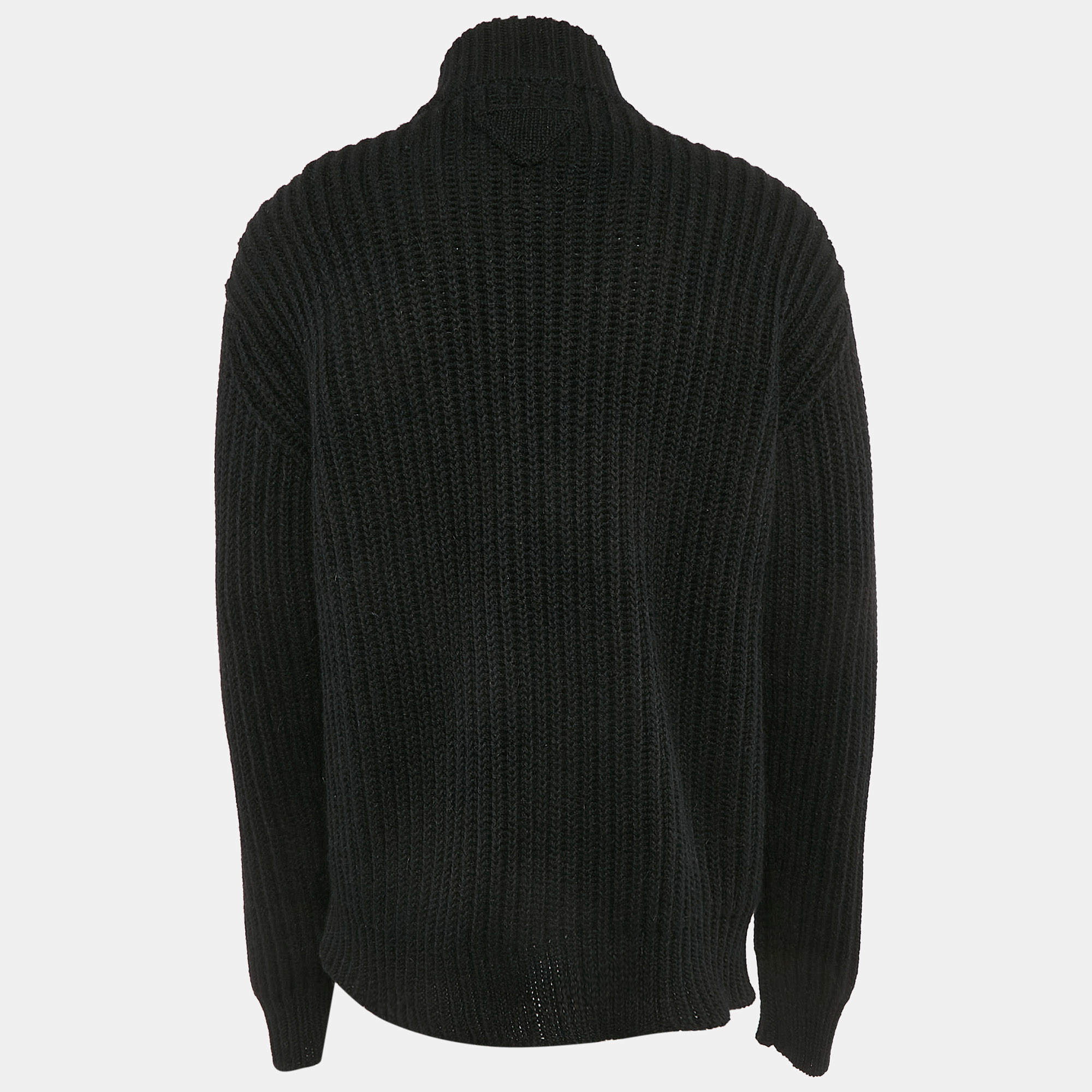 Prada Black Cotton Knit Jacquard Turtleneck Sweater L Prada