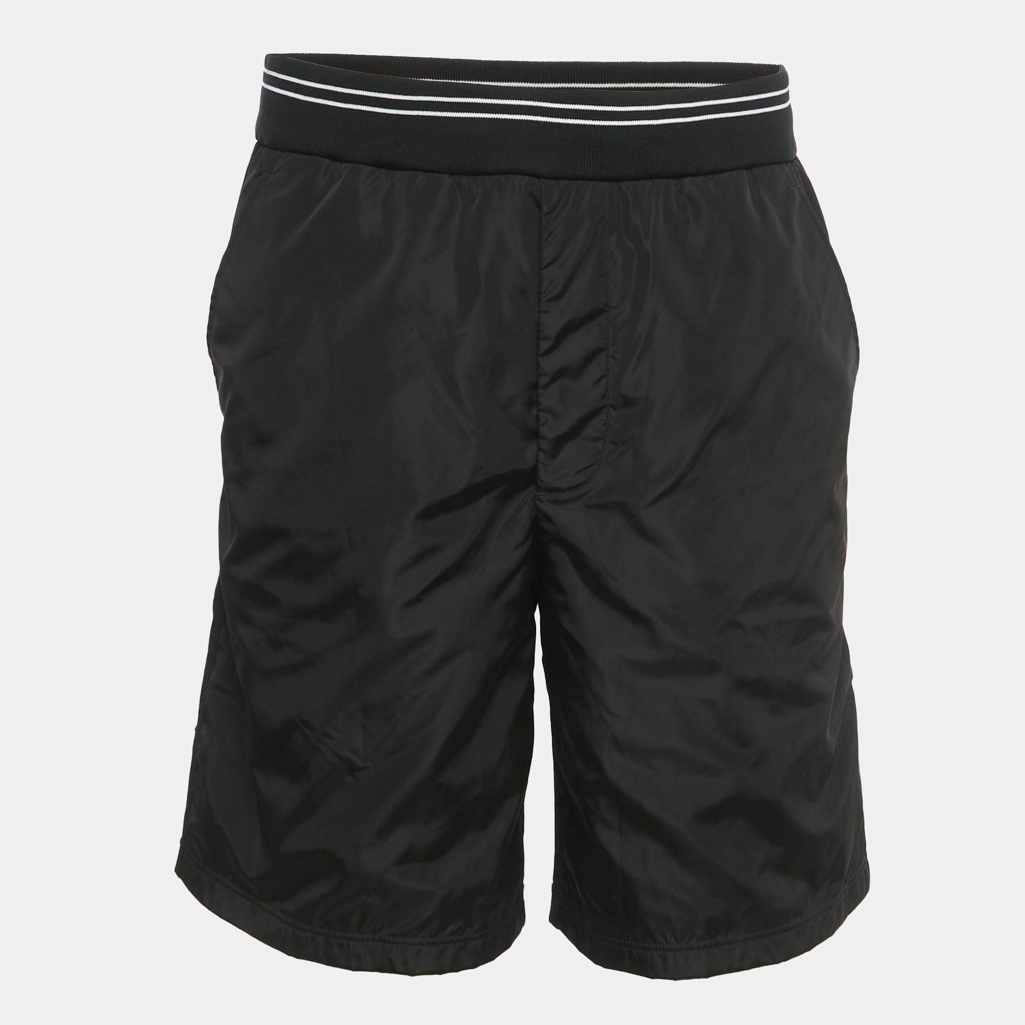 Pre Owned Prada Black Cotton and Re-Nylon Triangle Logo Shorts M