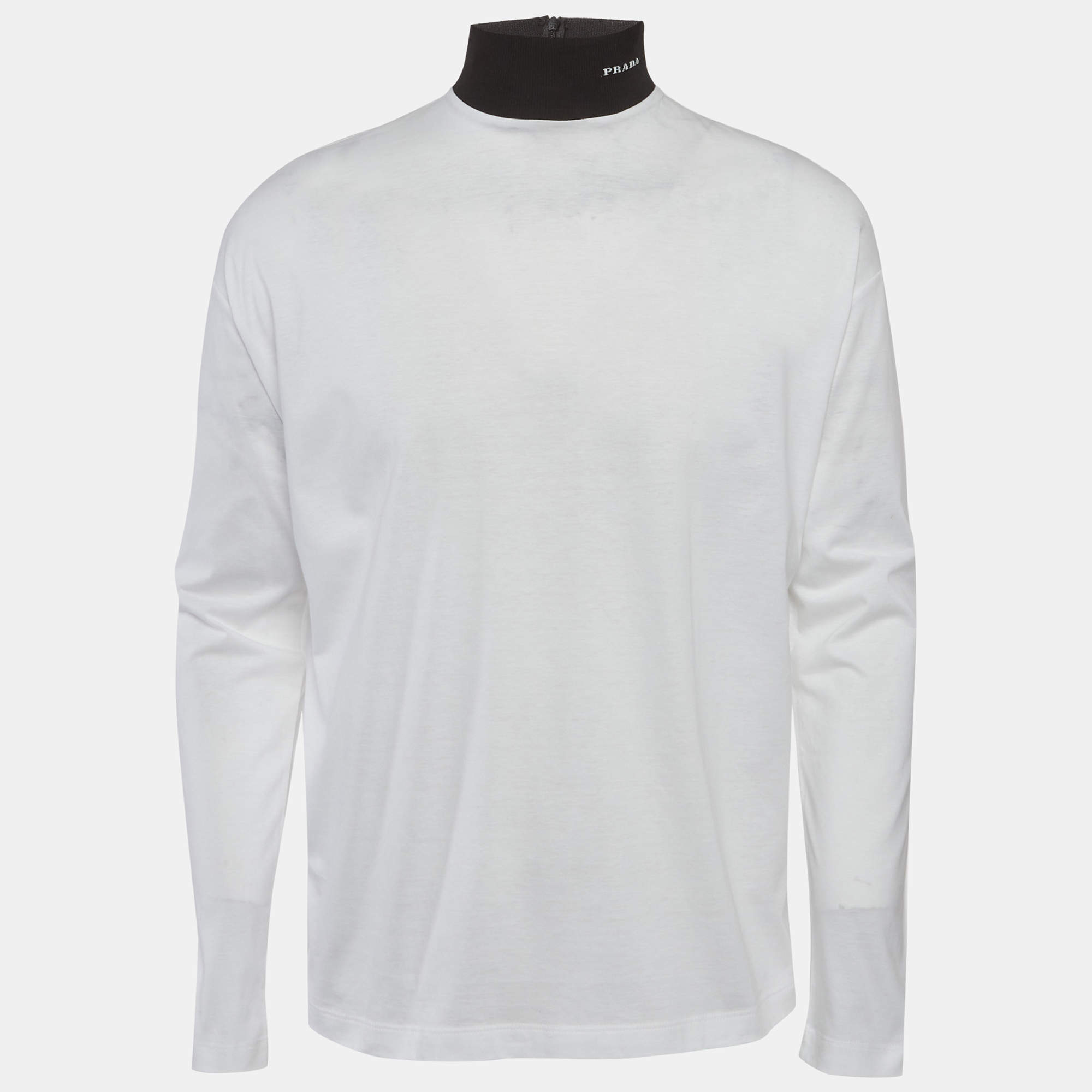 Pre Owned Prada White Jersey Mock Neck T-Shirt S