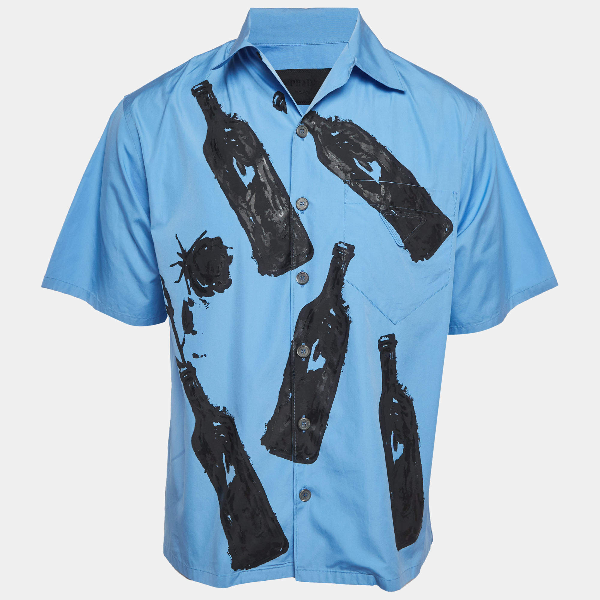 Pre Owned Prada Blue Graphic Print Cotton Short Sleeve Shirt M