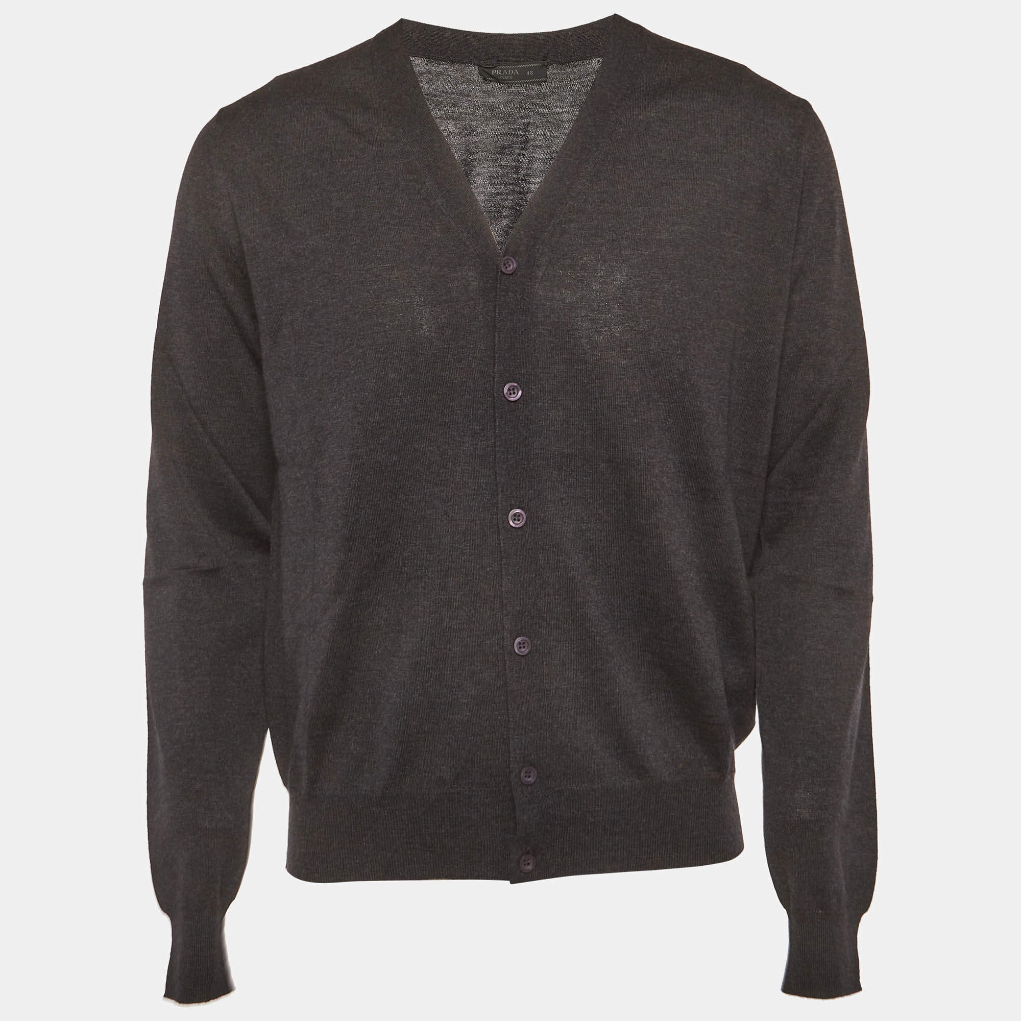 Pre Owned Prada Grey Knit Button Front Cardigan M