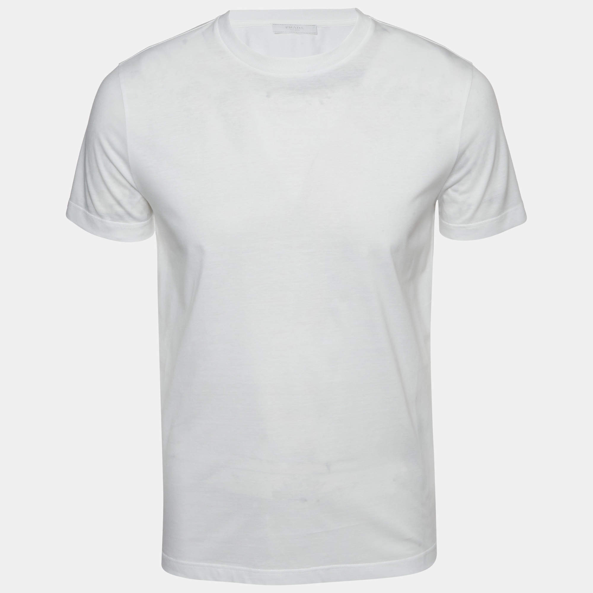 Pre Owned Prada White Jersey Crewneck T-Shirt M