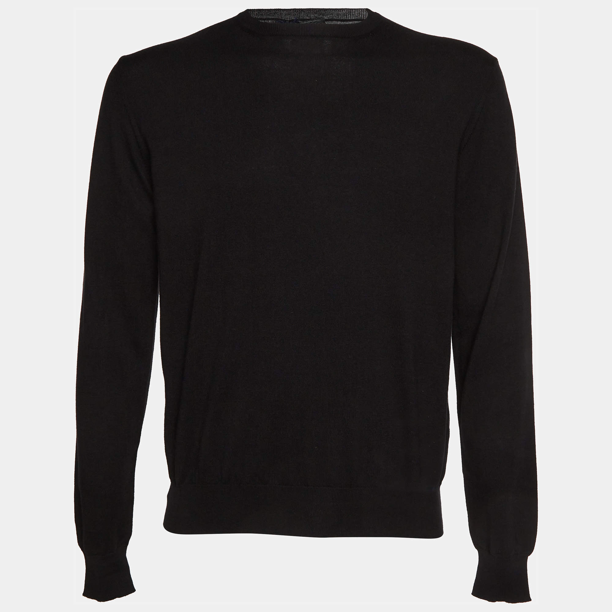 Pre Owned Prada Black Cotton Knit Crewneck Pullover M