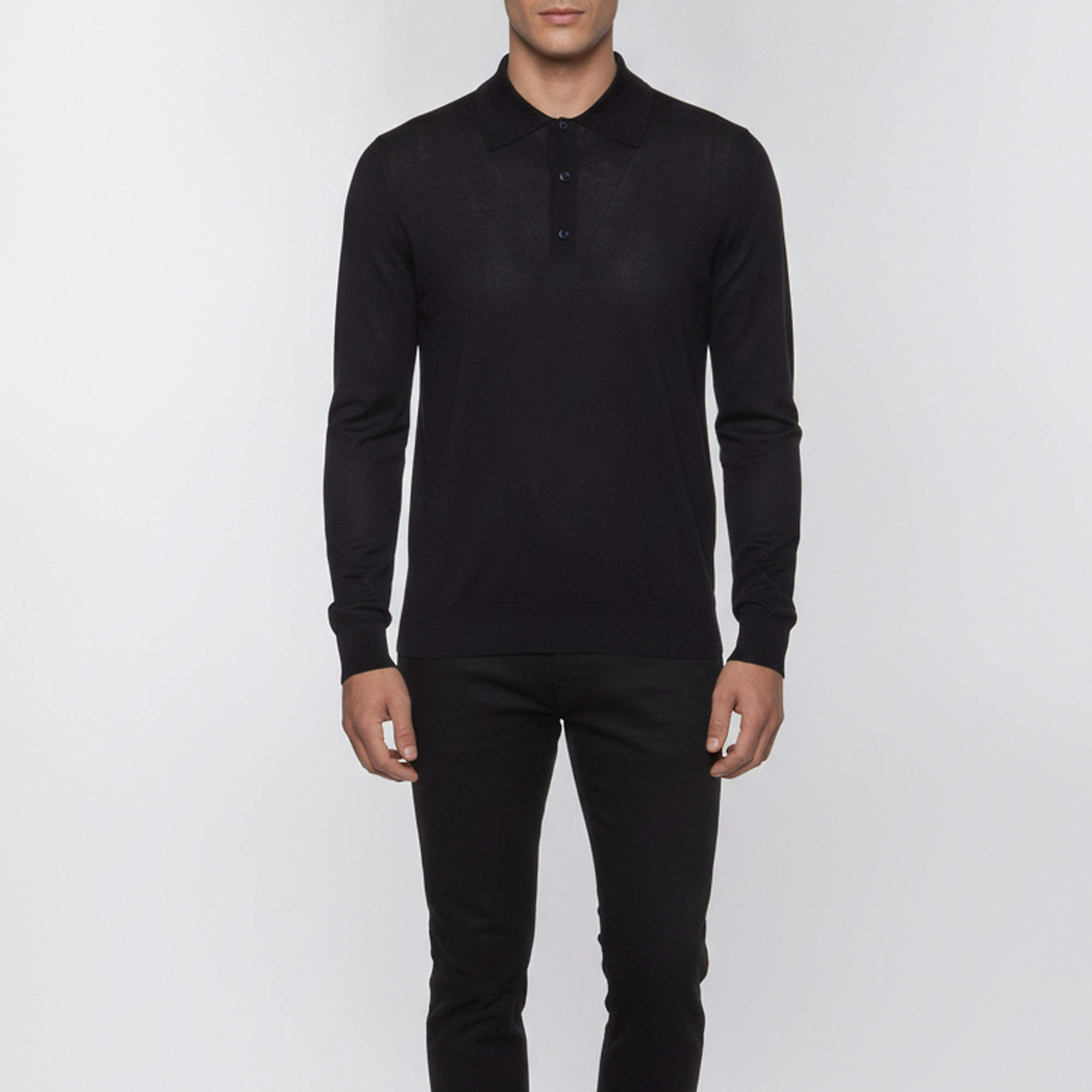 مملوكة مسبقًا Prada Navy Blue Silk Blend Knit Polo Long-Sleeved Pullover M