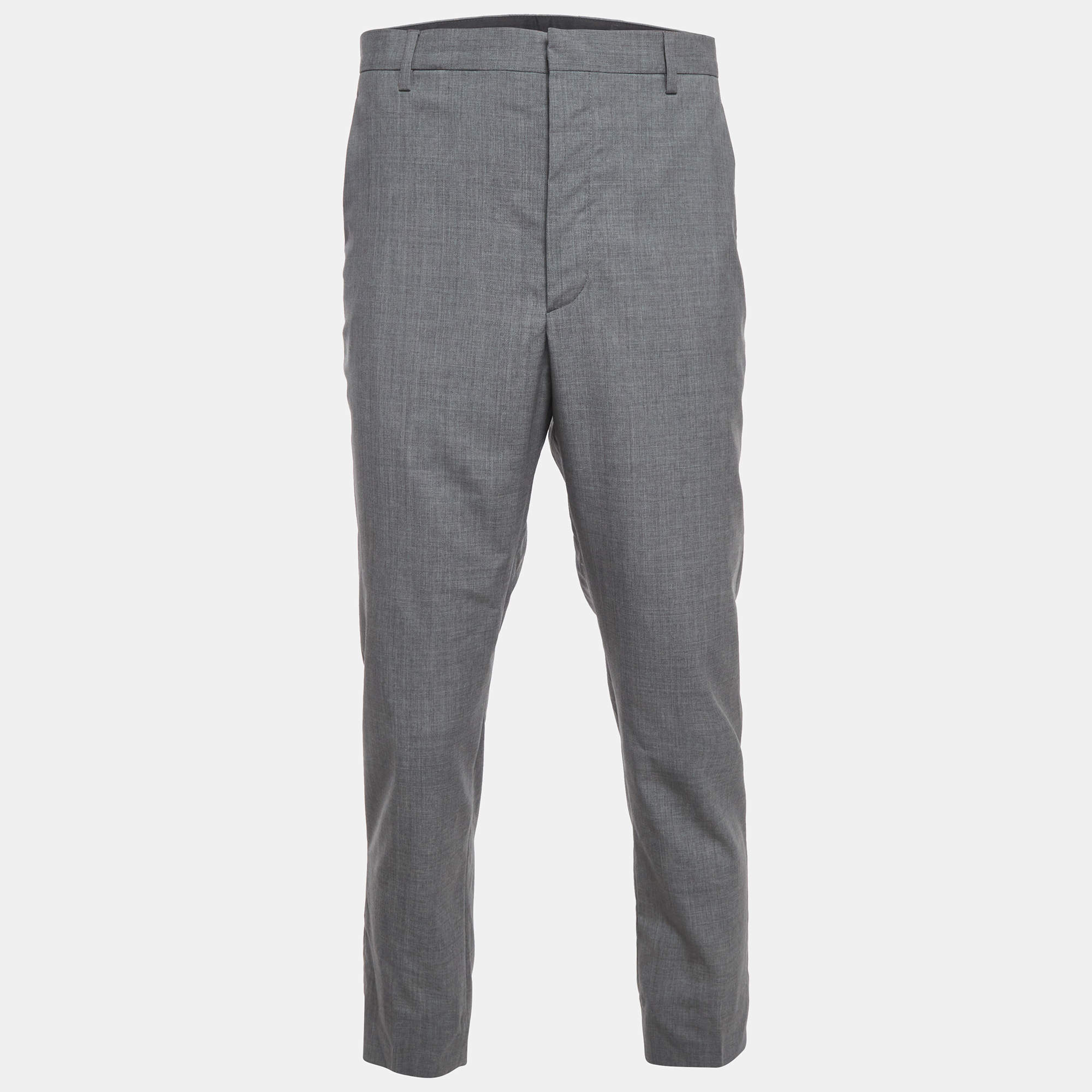 Pre Owned Prada Grey Wool Superfine Regular Fit Tailored Trousers L